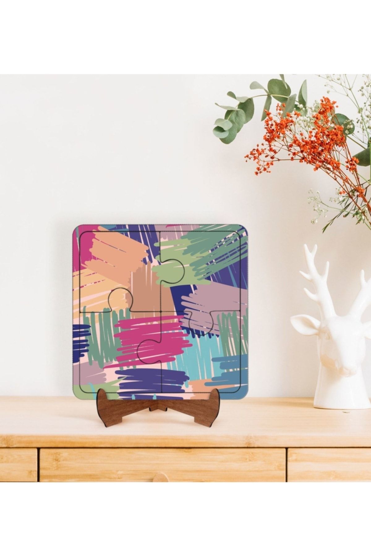 Bk Gift Gift Modern Art Tasarımlı Ahşap Standlı Puzzle Çerçeve-11
