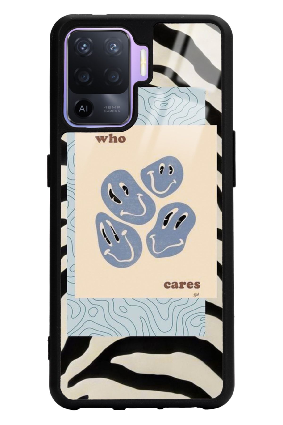 Spoyi Oppo Reno 5 Lite Zebra Emoji Tasarımlı Glossy Telefon Kılıfı