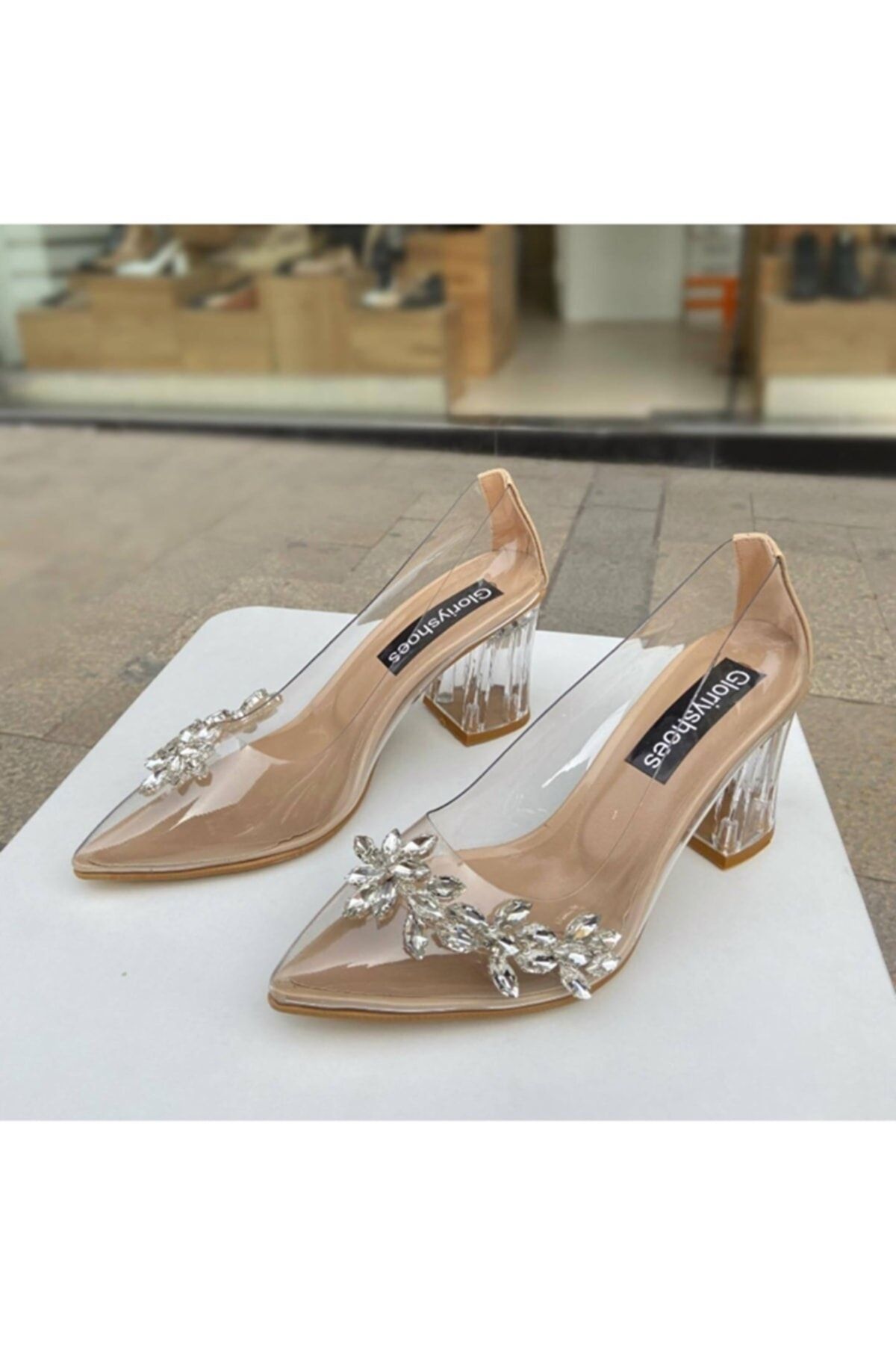 gloriyshoes Kadın Şeffaf Taşlı 6.5 cm Topuklu Ayakkabı