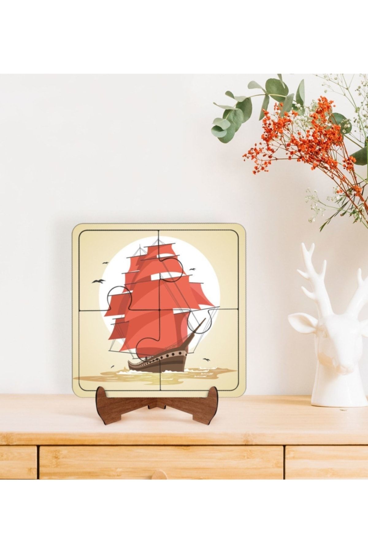 Bk Gift Gift Gemi Tasarımlı Ahşap Standlı Puzzle Çerçeve-1