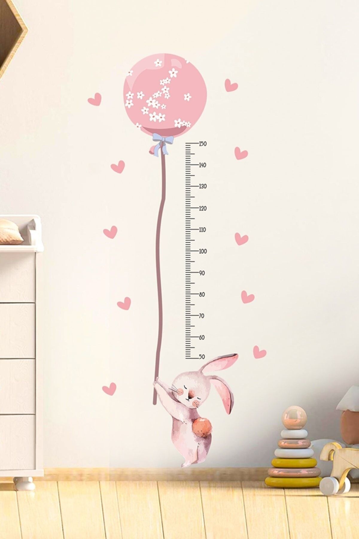 efekt reklam Balonlu Tavşan Boy Ölçer Cam Salon Çocuk Yatak Odası Mutfak Balkon Ev Duvar Süsü Kağıdı Sticker Seti