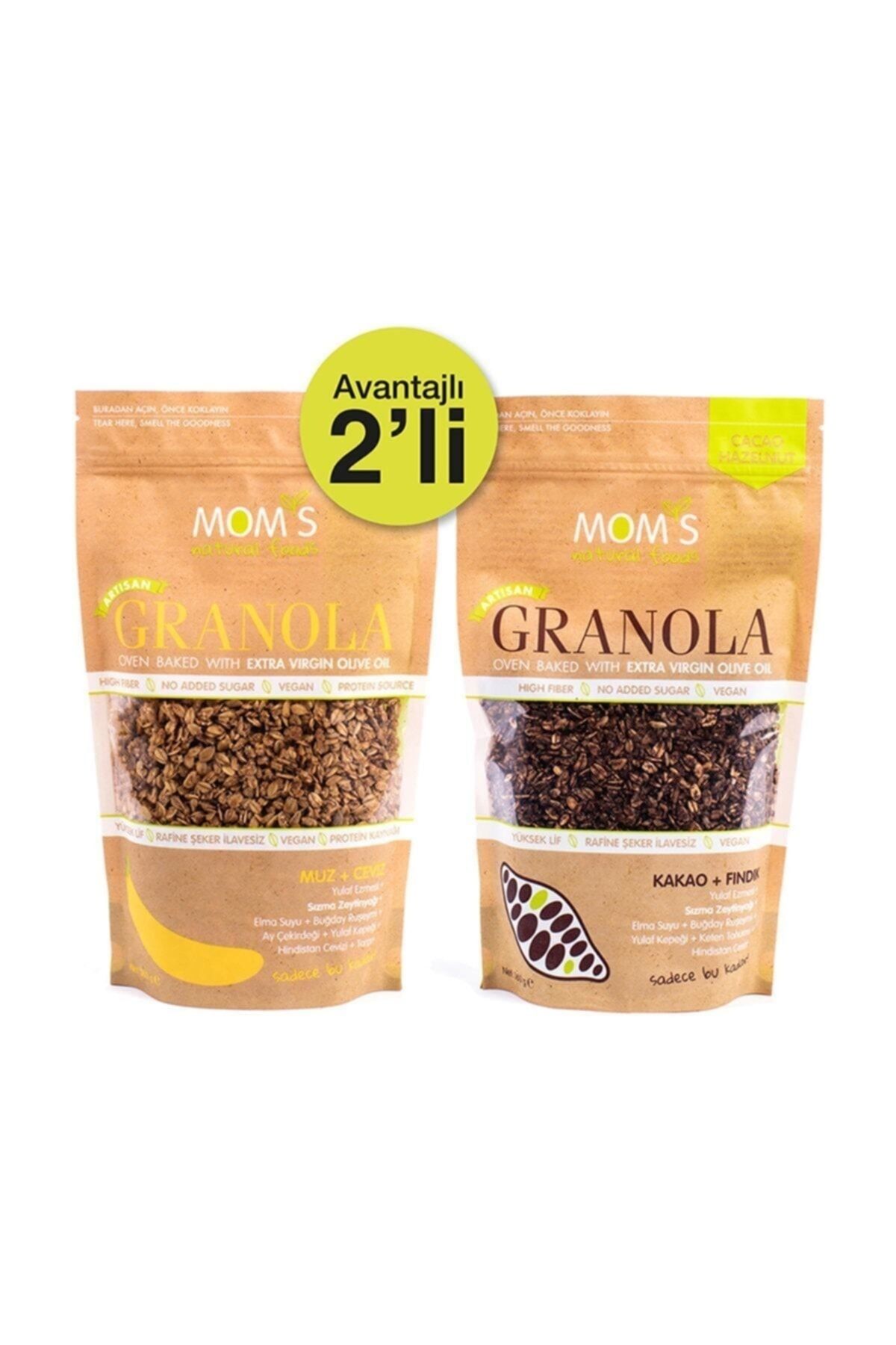 Mom's Natural Foods 2'li Granola - Muz Ceviz 360 G - Kakao Fındık 360 G