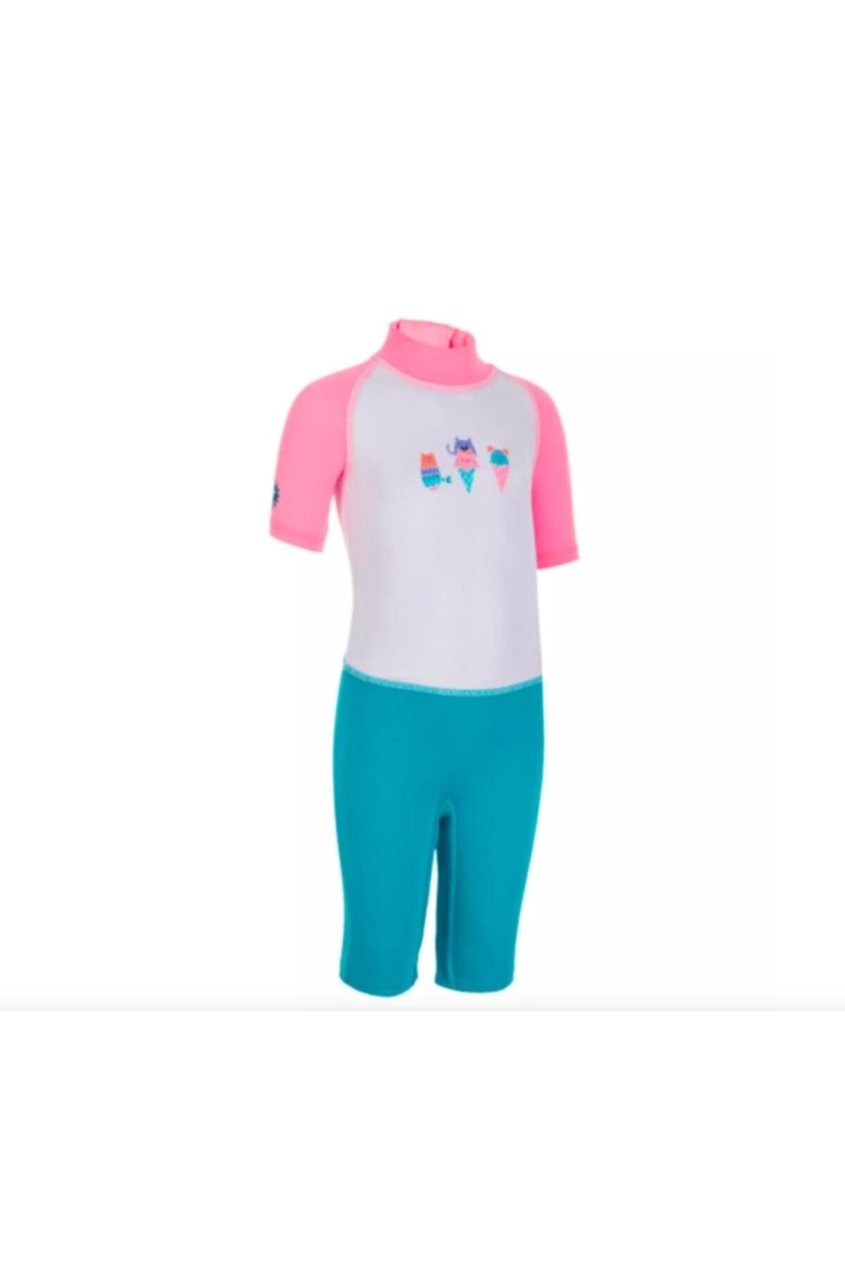 Decathlon - Uv Korumalı Bebek Çocuk Mayo Kısa Kollu Wetsuit Bebek Çocuk Baskılı Pembe