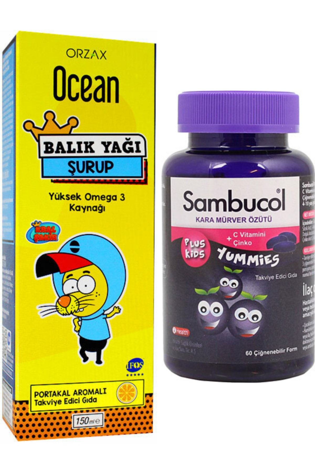 Ocean Balık Yağı Şurup Portakal Aromalı 150 ml + Sambucol Plus Kids Yummies 60 Çiğnenebilir Form