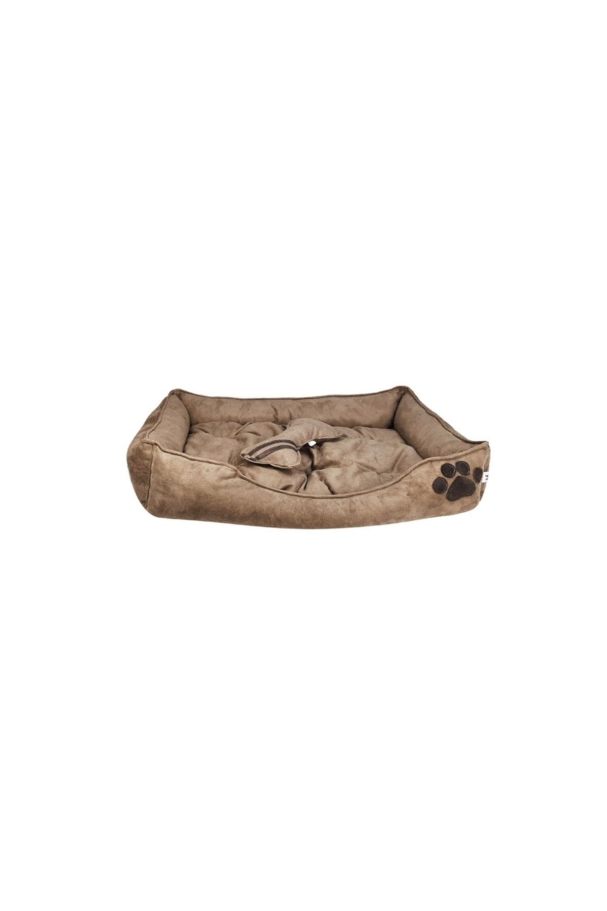 Patili Evler Koyu Vizon Renk Nubuk Büyük Boy Köpek Yatağı 80x110 cm Kemik Yastıklı