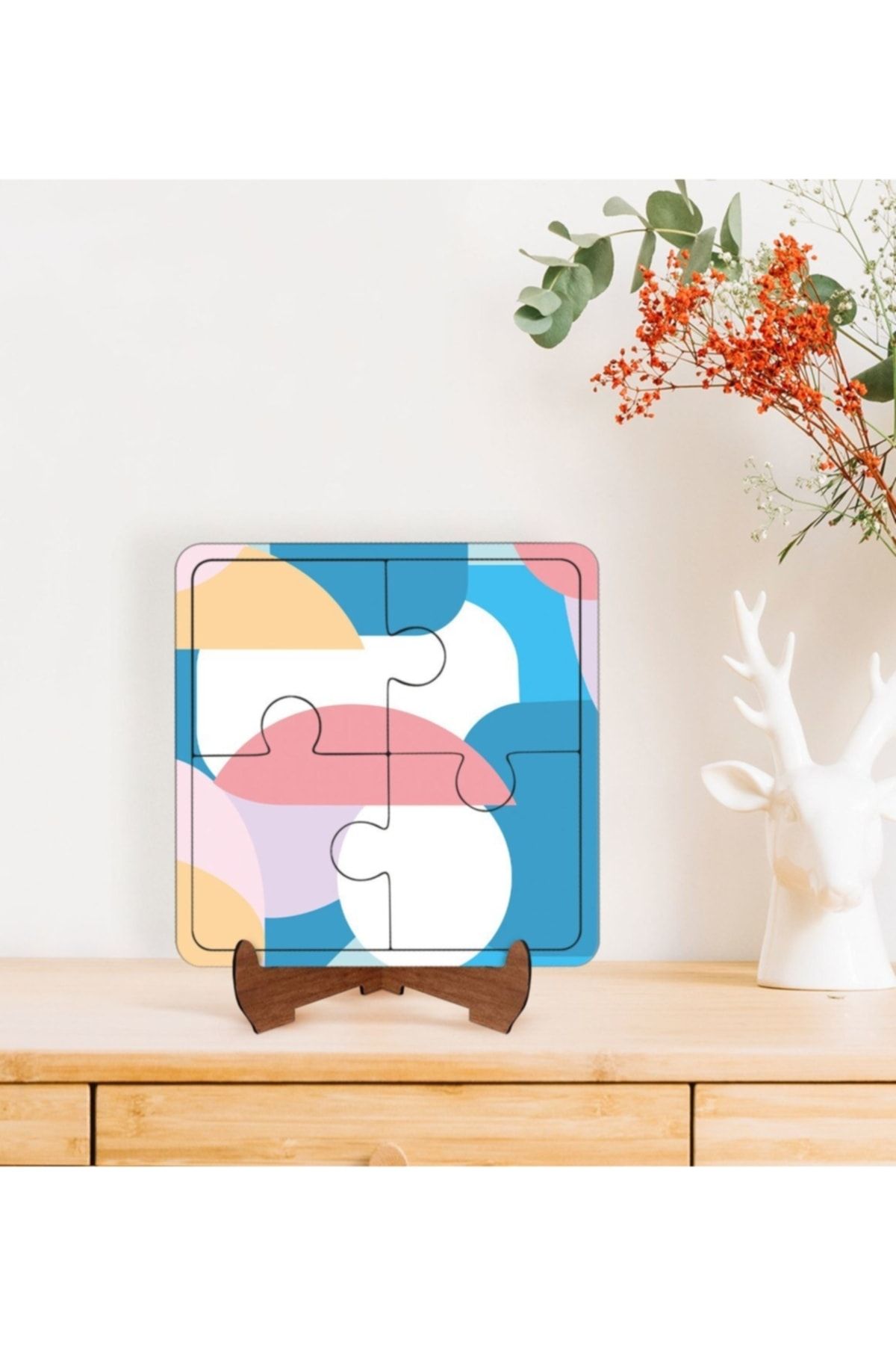 Bk Gift Gift Modern Art Tasarımlı Ahşap Standlı Puzzle Çerçeve-9