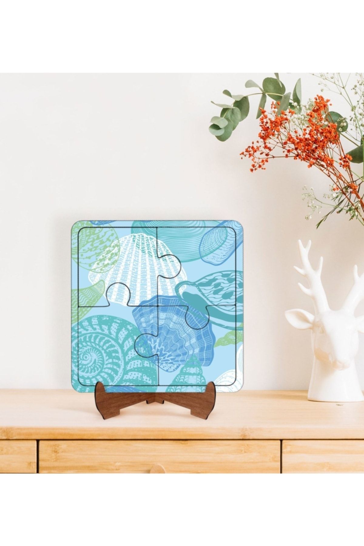 Bk Gift Gift Deniz Kabukları Tasarımlı Ahşap Standlı Puzzle Çerçeve-1