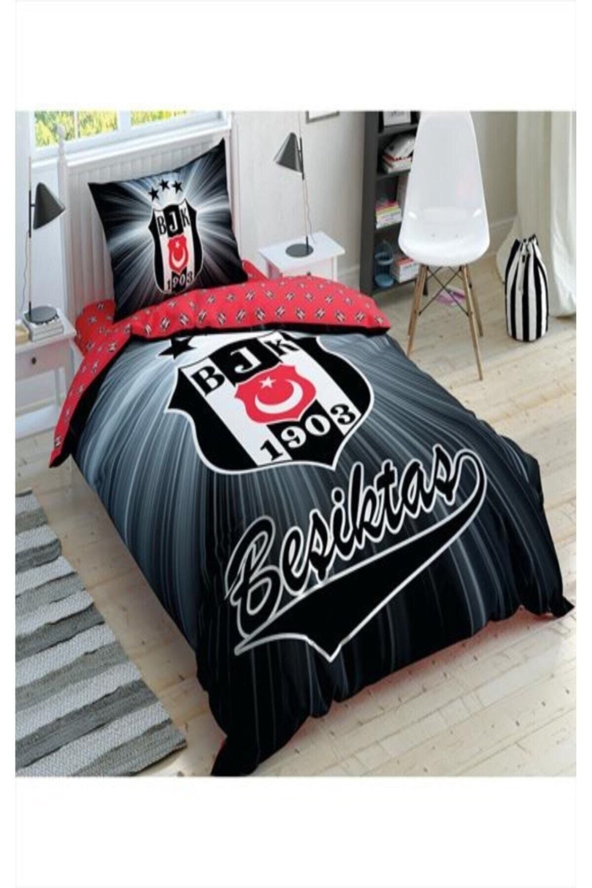 Taç Lisanslı Tek Kişilik Nevresim Takımı Beşiktaş Light Glow Gece Parlayan