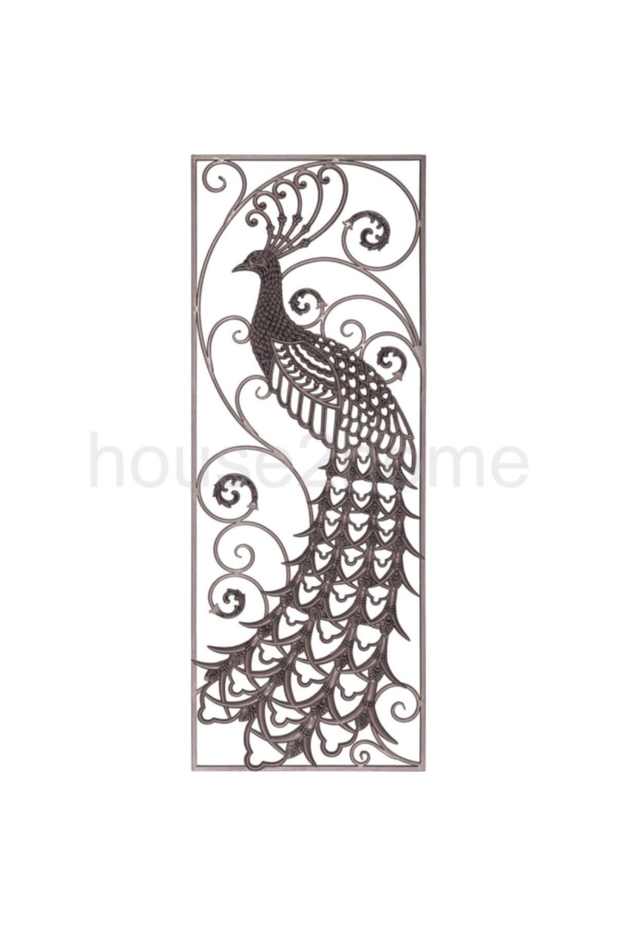 House2Home Tavus Kuşu Desenli Demir Döküm Sağ Panel 160x60cm Siyah Boyalı