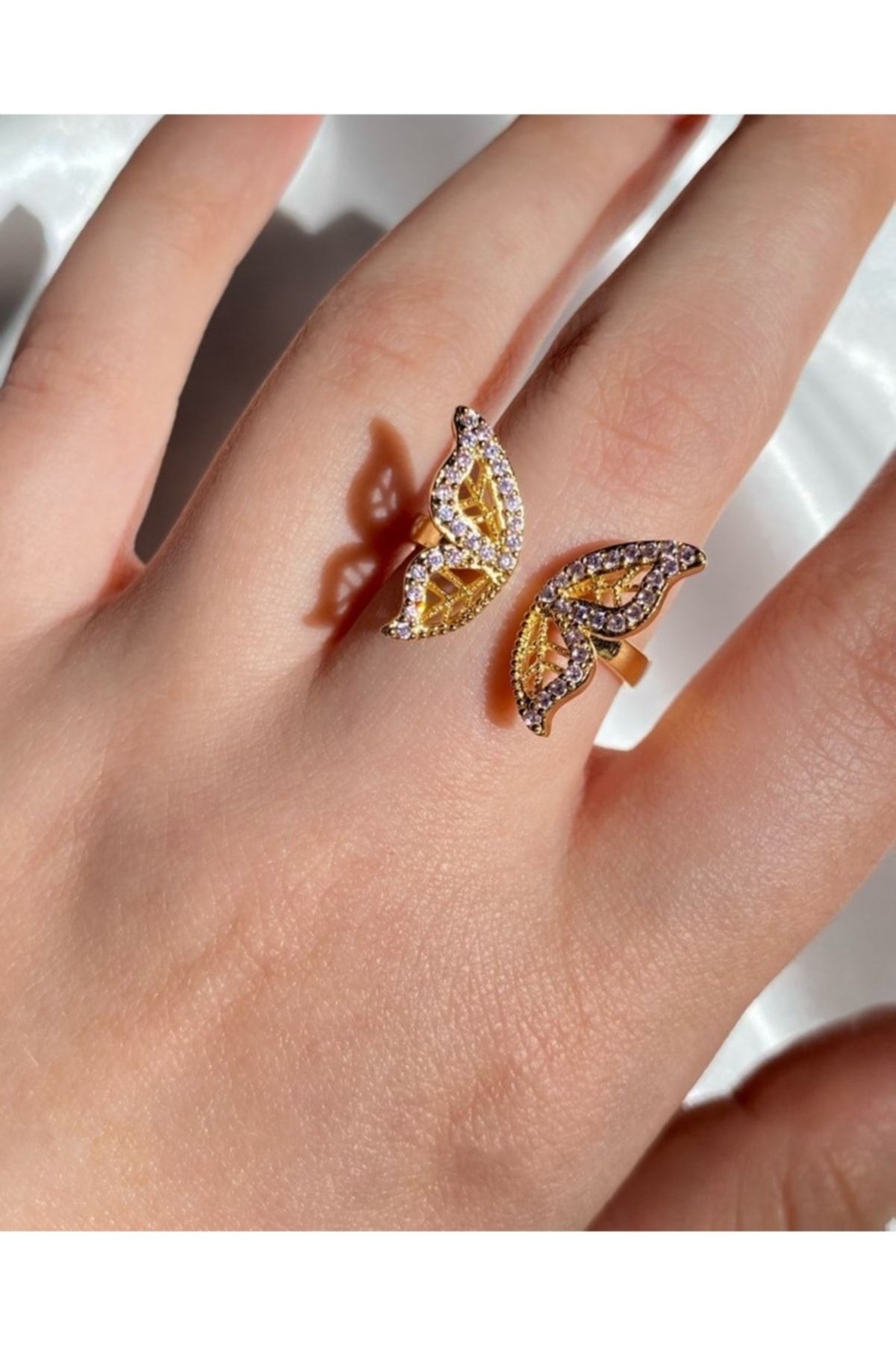 Harlofia Jewelry Altın Kaplama Ayarlanabilir Taşlı Kelebek Yüzük