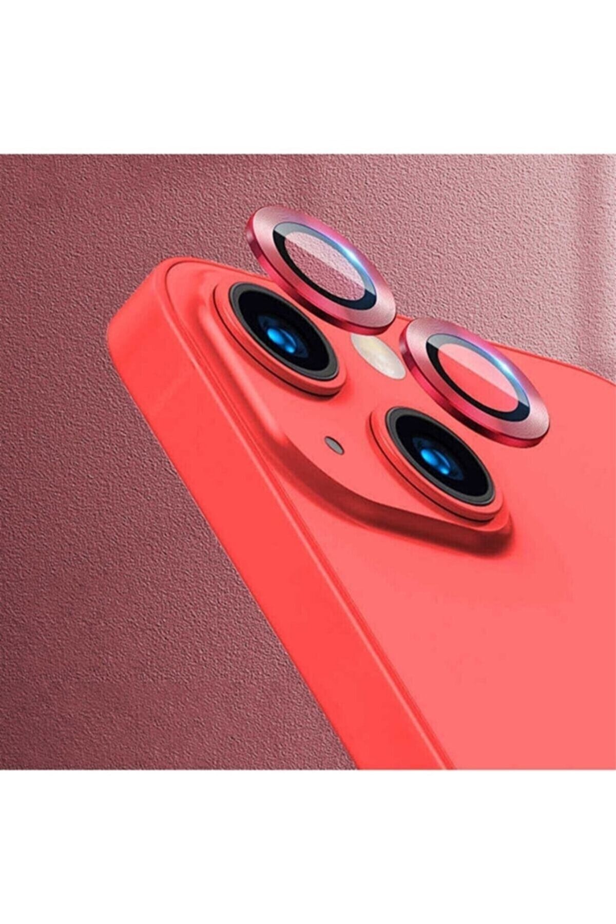 Mislina Iphone 13 Uyumlu Kamera Koruyucu Lens Mercek Metal Çerçeveli Kırmızı Renk