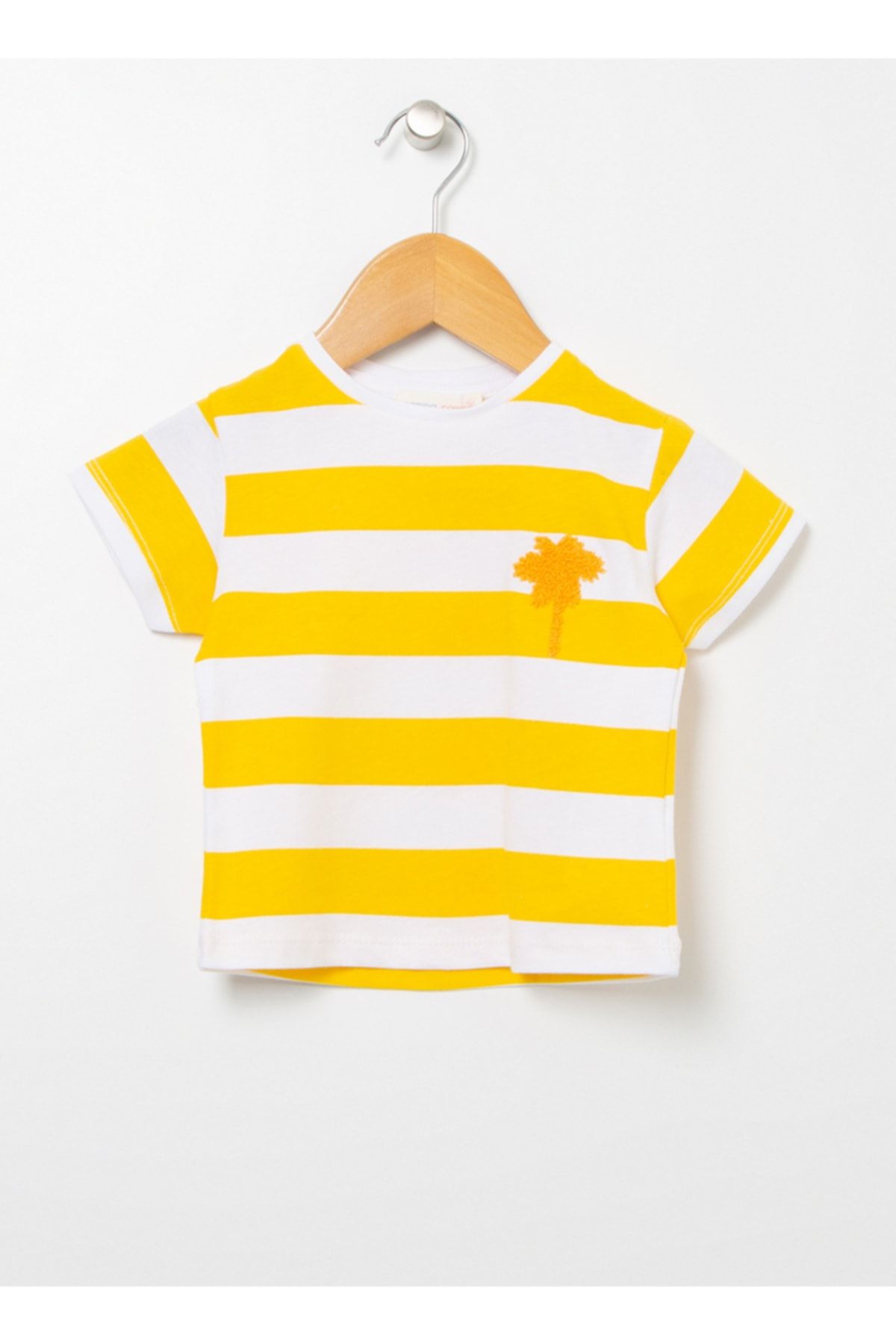Mammaramma 22sg-54 Bisiklet Yaka Sarı -beyaz Baskılı Bebek T-shirt