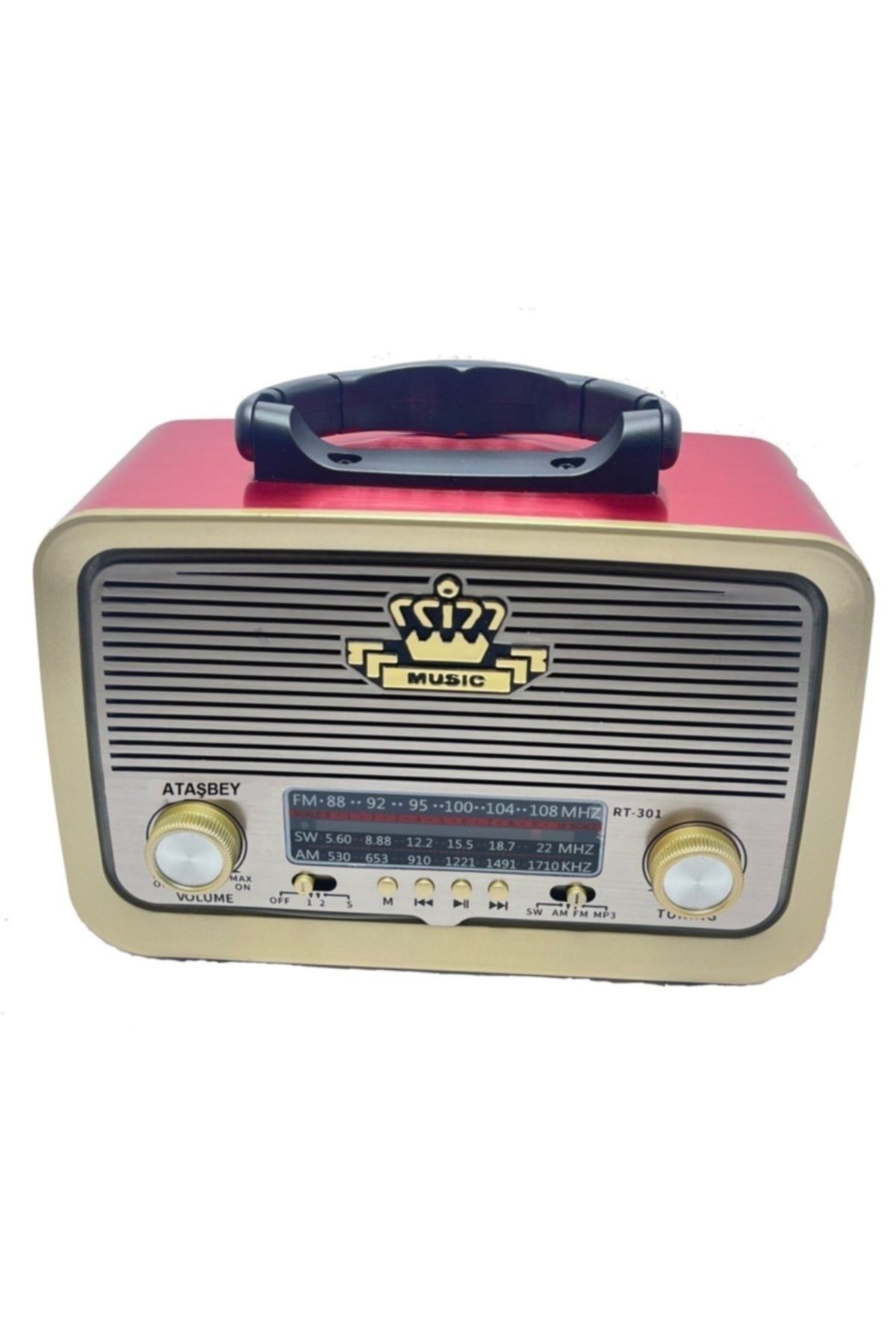 ataşbey RT-301 Kırmızı Nostaljik Görünümlü Bluetoothlu USB-SD Card Mp3 Çalar Radyo Müzik Kutusu