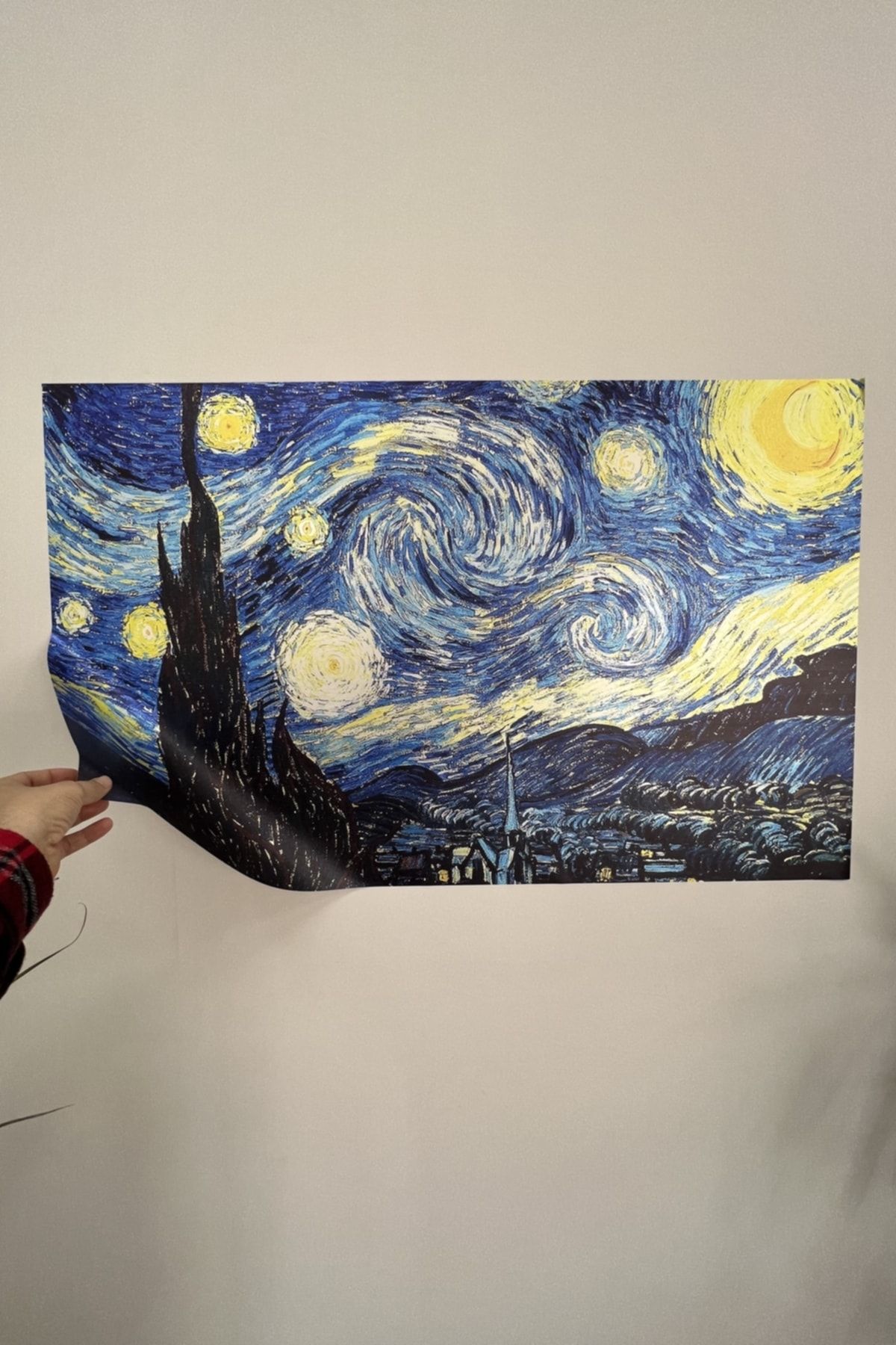 statik kağıt Çerçeve Görünümlü Tutunma Özellikli Van Gogh Yıldızlı Gece Tablosu 70 - 46 Cm