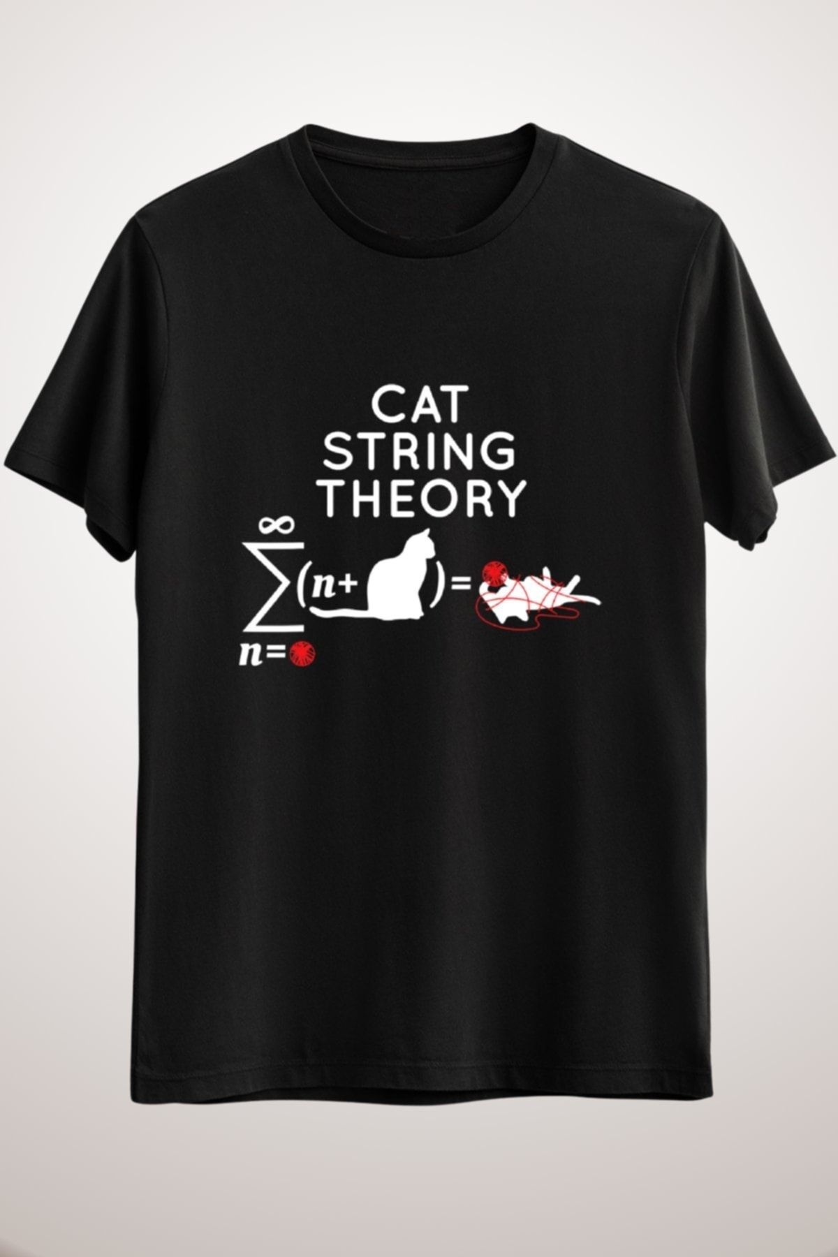BlueNation Unisex Siyah Kedi Cat String Theory Sarcastic Science Humor Funny T-shirt