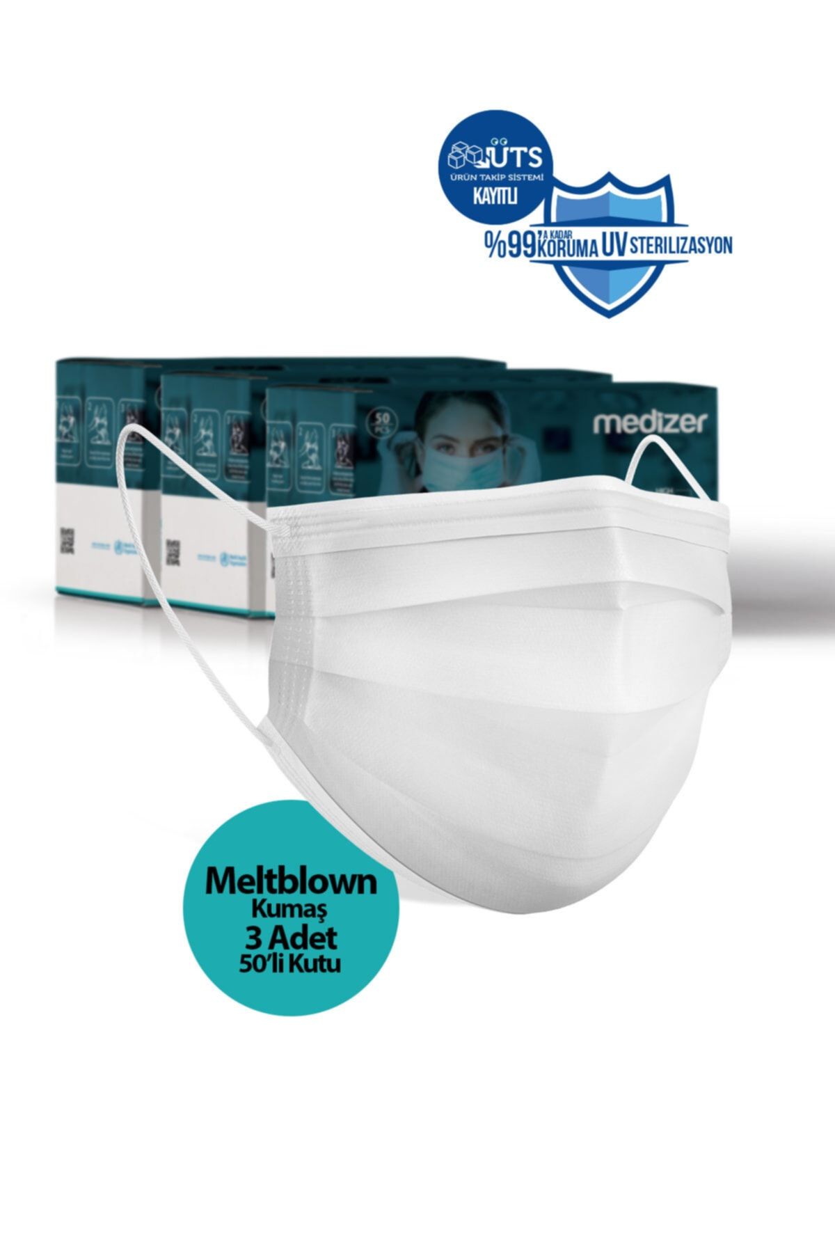 Sabomar Medizer Meltblown Beyaz Cerrahi Maske 150 Adet - Telli