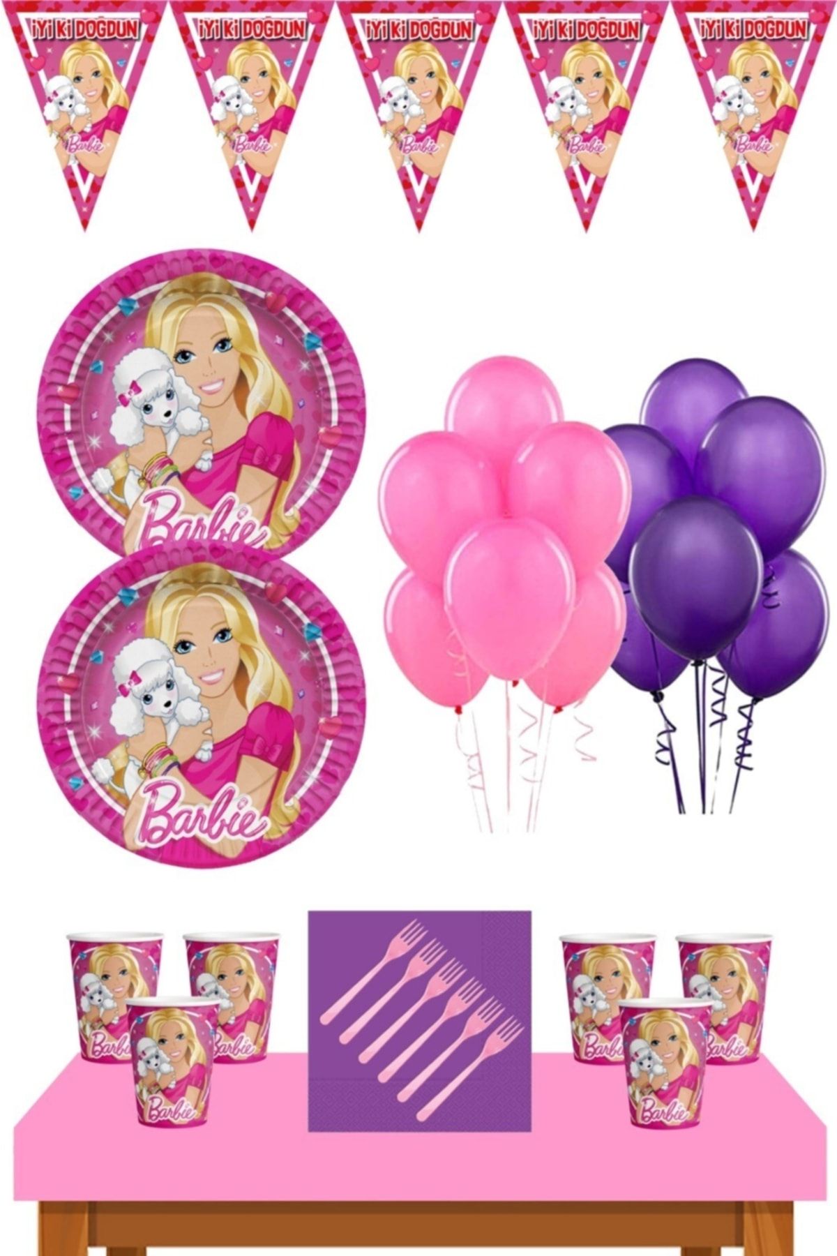 Barbie Parti Malzemeleri 8 Kişilik Doğum Günü Süsleri Seti Ekonomik