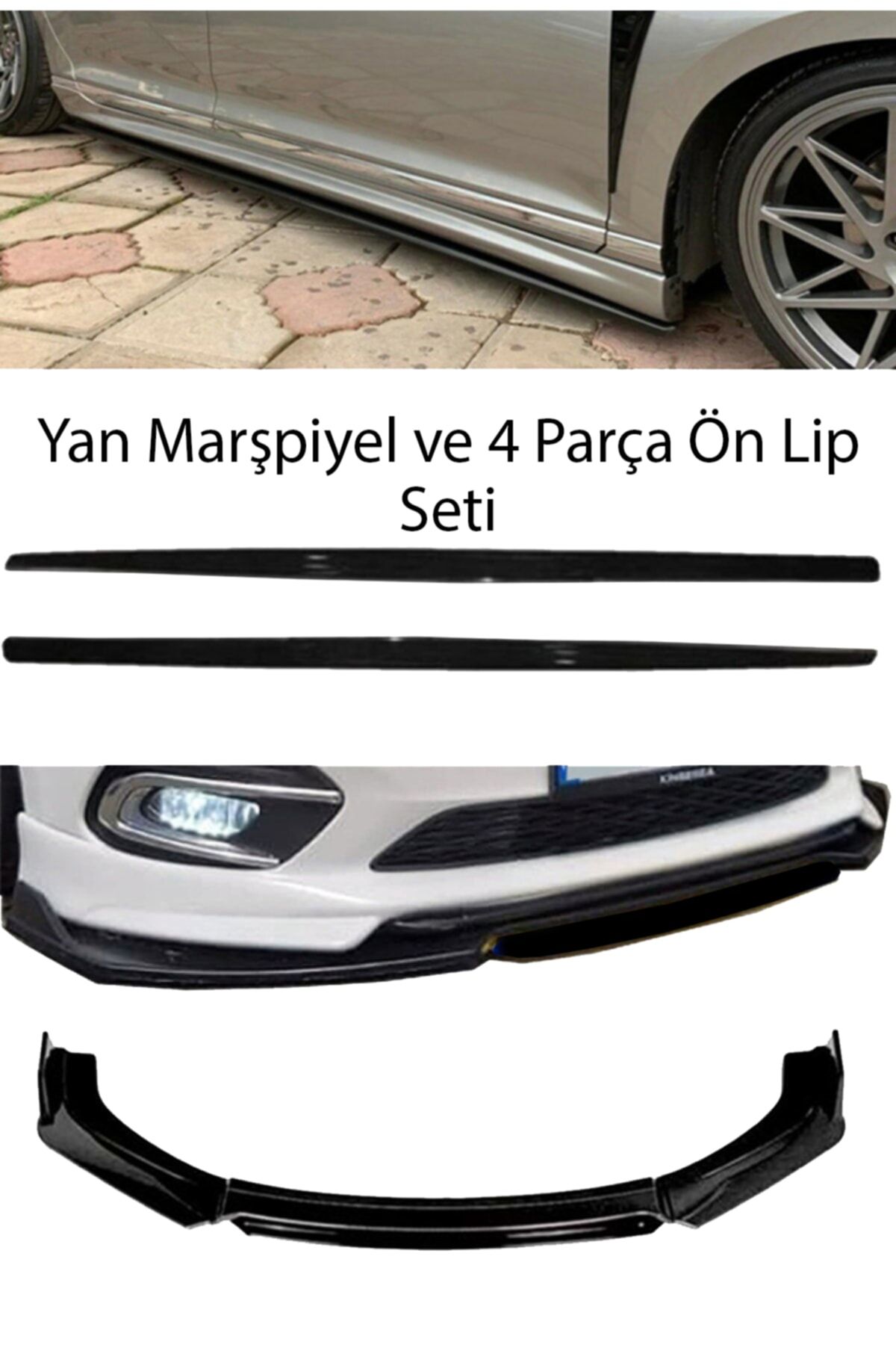 Sare Tuning Ford Focus 2005-2012 F30 Düz Yan Marşpiyel + 4 Parça Ön Ek Piano Black Bodykit Set