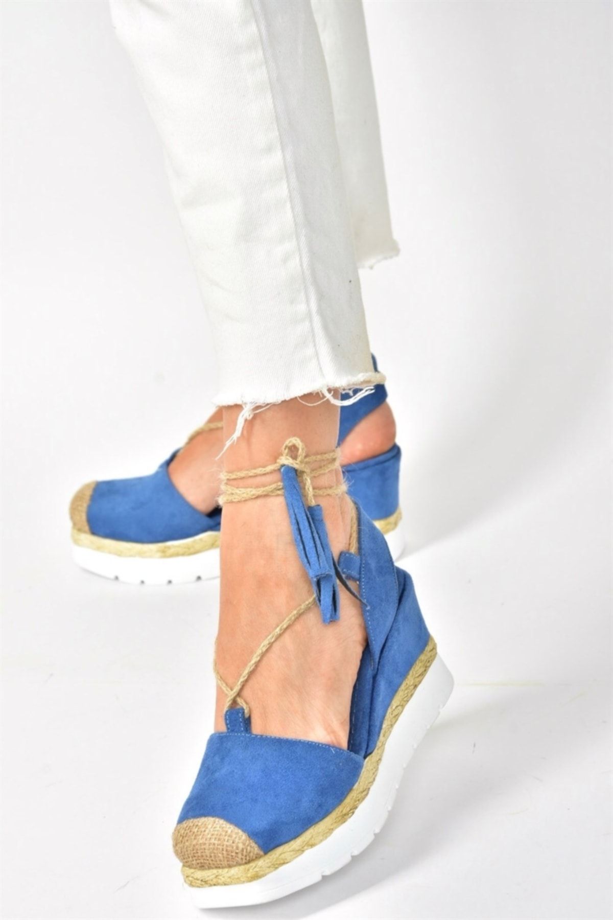 Fox Shoes Kot Mavi Süet Dolgu Topuklu Kadın Ayakkabı M996138502
