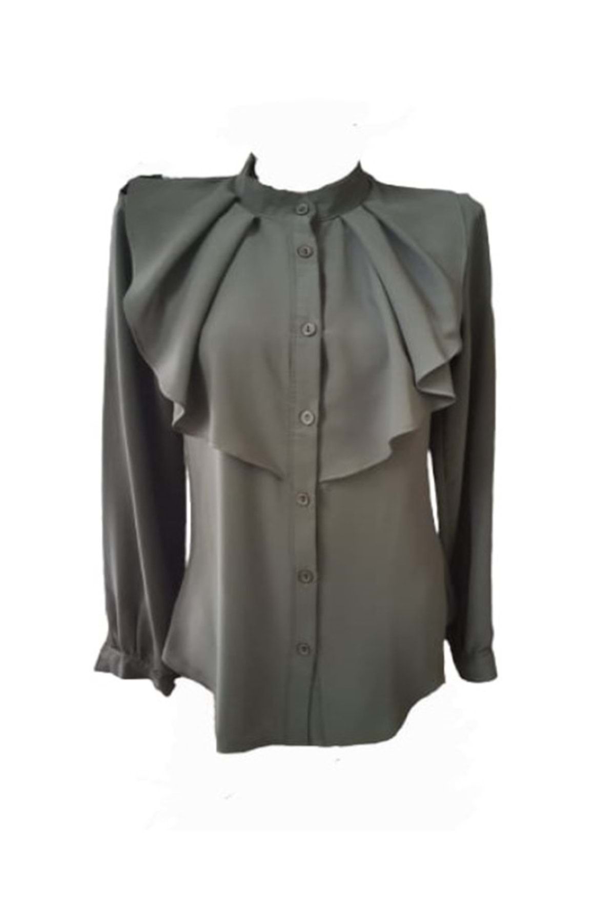 Bahar Butik 0152 Kadın Şifon Gömlek Bluz - Yeşil - 48