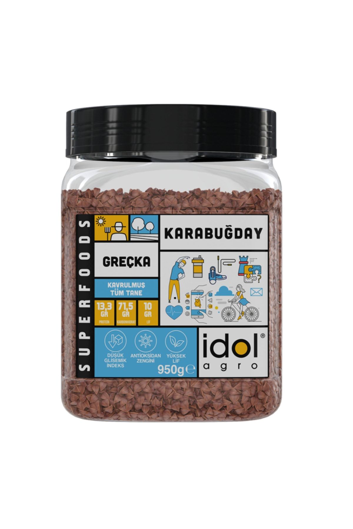 idolagro Karabuğday / Greçka - 950 gr - Superfoods - Düşük Gi, Yüksek Lif, Kavrulmuş Tüm Tane