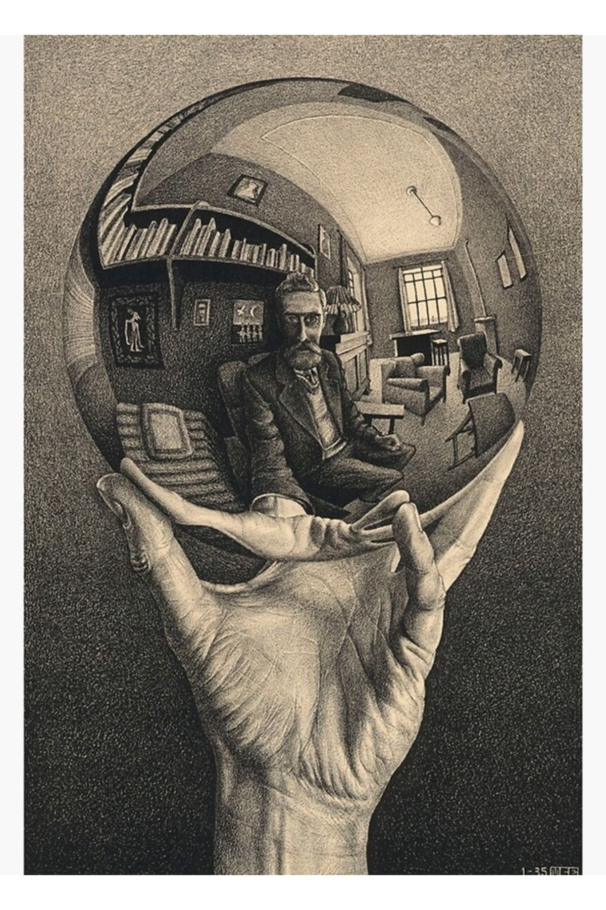 Universal Escher Yansıyan Top Tablo Ahşap Poster Dekoratif