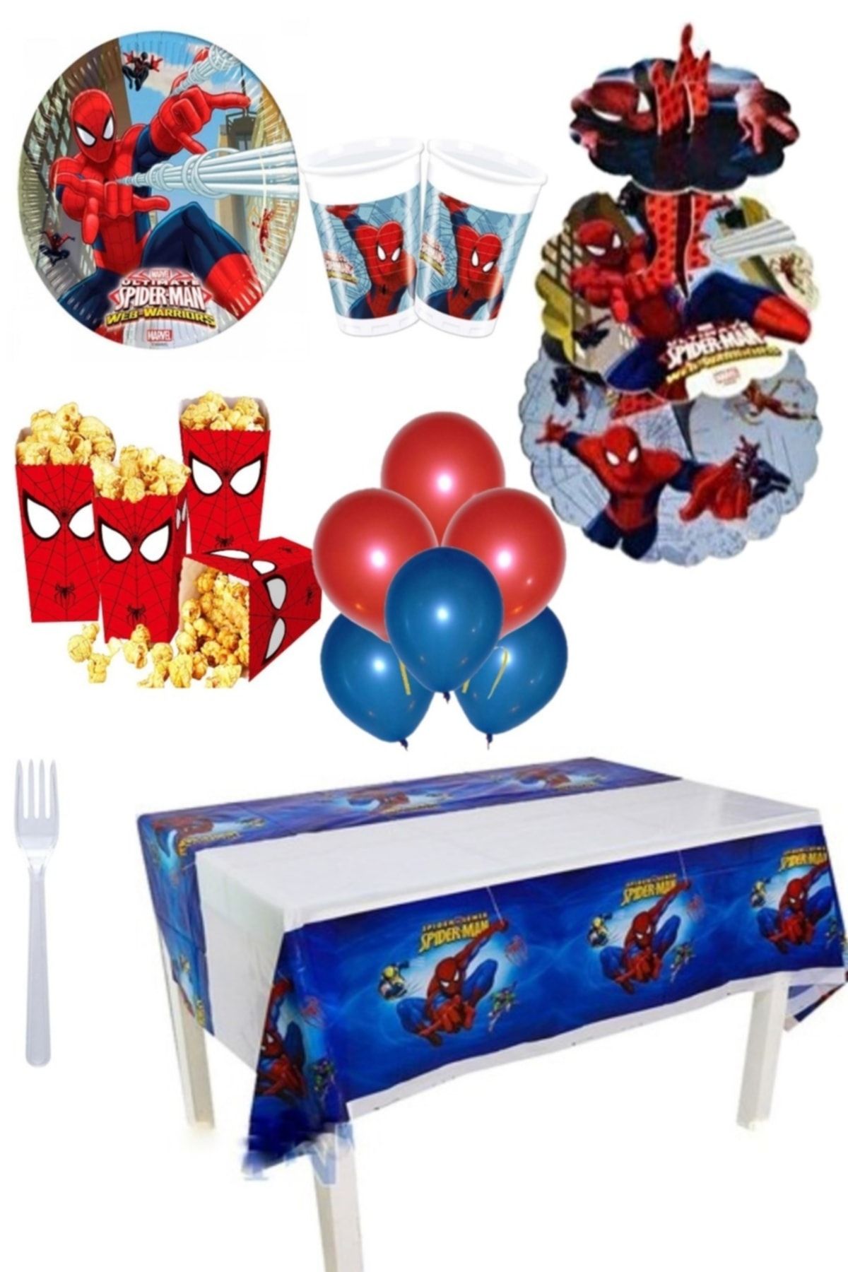 Parti Selesi Spiderman Doğum Günü Parti Süsleri Seti 8 Kişilik - Erkek Çocuk Doğum Günü Partisi