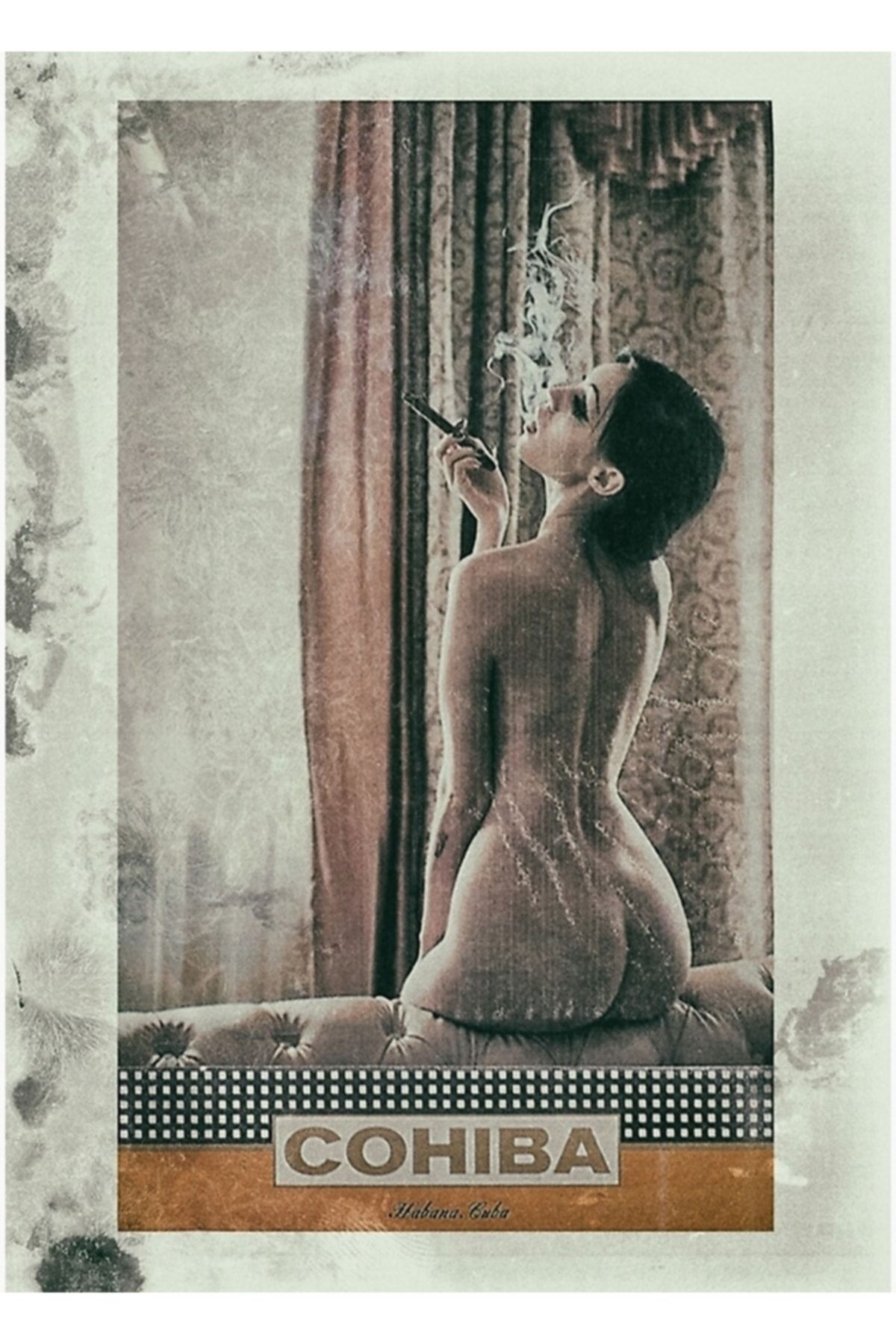 Universal Cuban Cigar & Sexy Lady Tablo Ahşap Poster Dekoratif