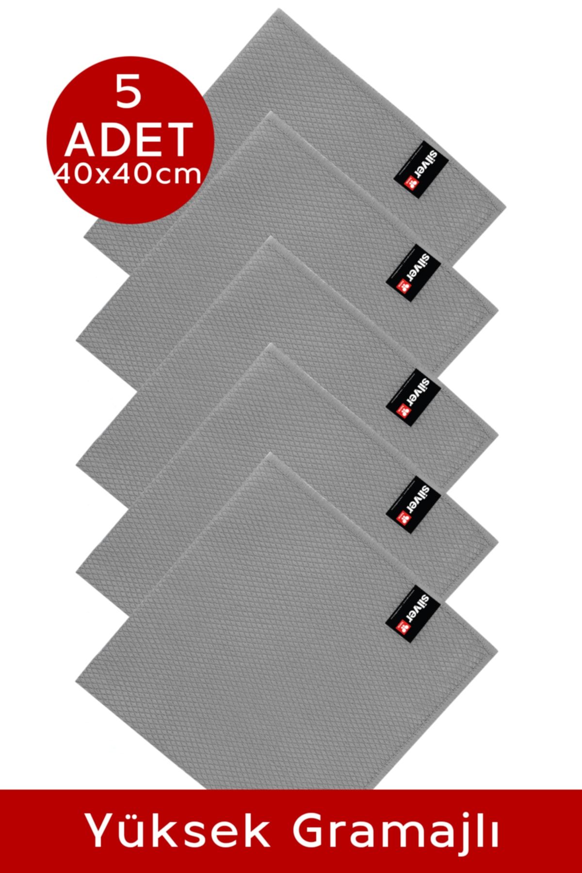 SİLVER HOME Mikrofiber Extra Kalın 40x40cm 5li Baklava Desen Cam Temizlik Bezi - Gri