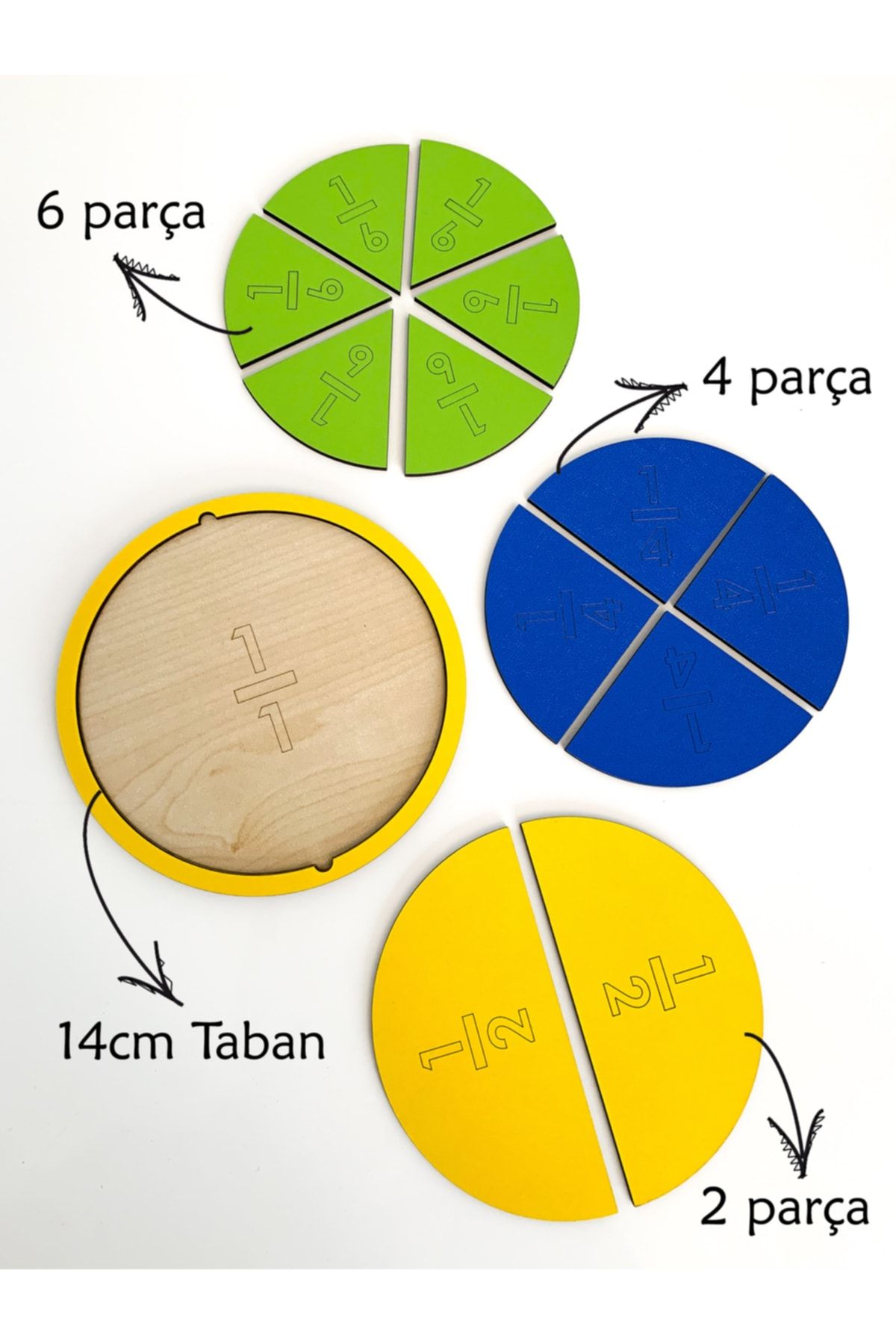 ESKA EVENTS Montessori Matematik Ahşap Mini Kesir Takımı 14 Cm