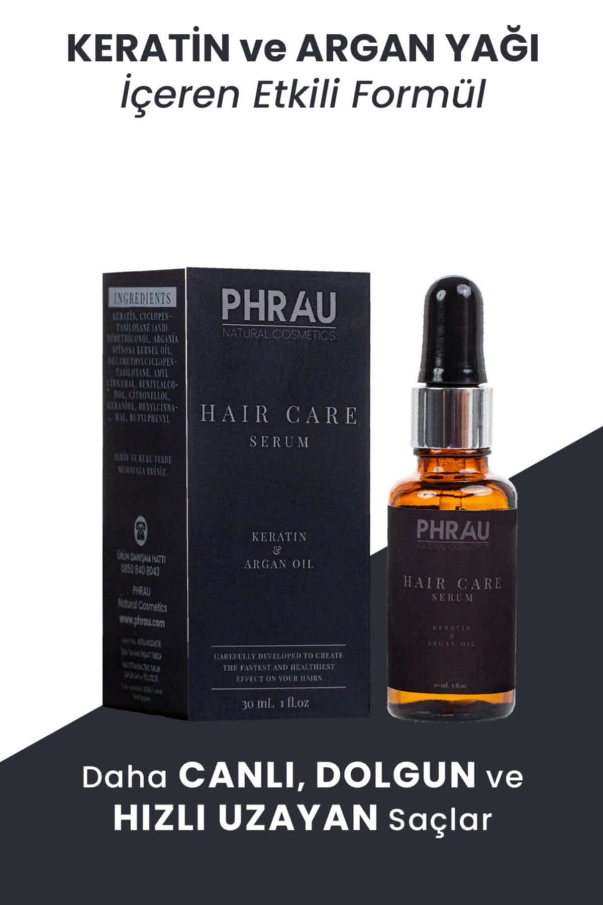 Phrau Canlandırıcı ve Dolgunlaştıcı Argan&Keratin Özlü Saç Bakım Serumu