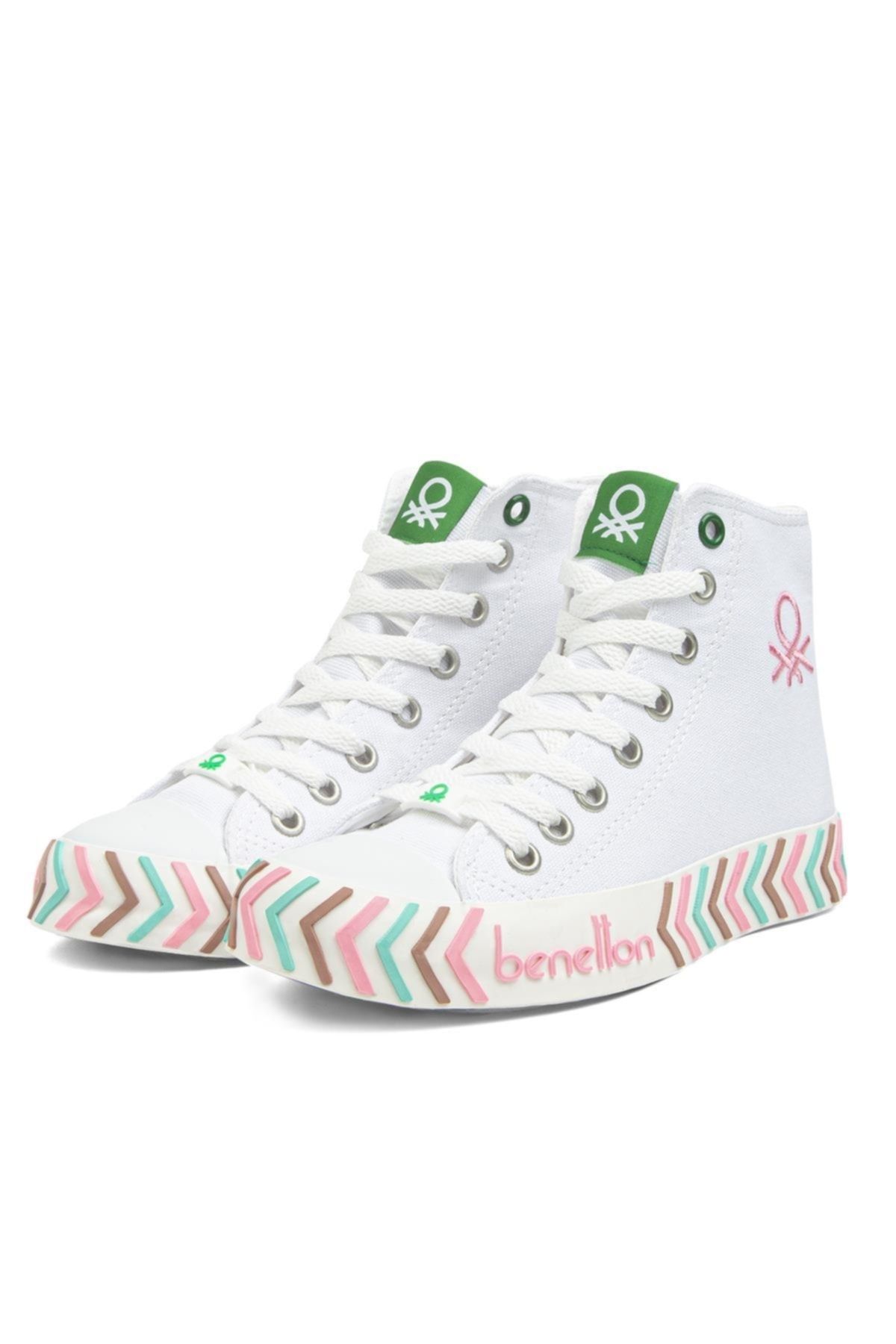 Benetton ® | Bn-30625-3374 Beyaz Pembe - Kadın Spor Ayakkabı