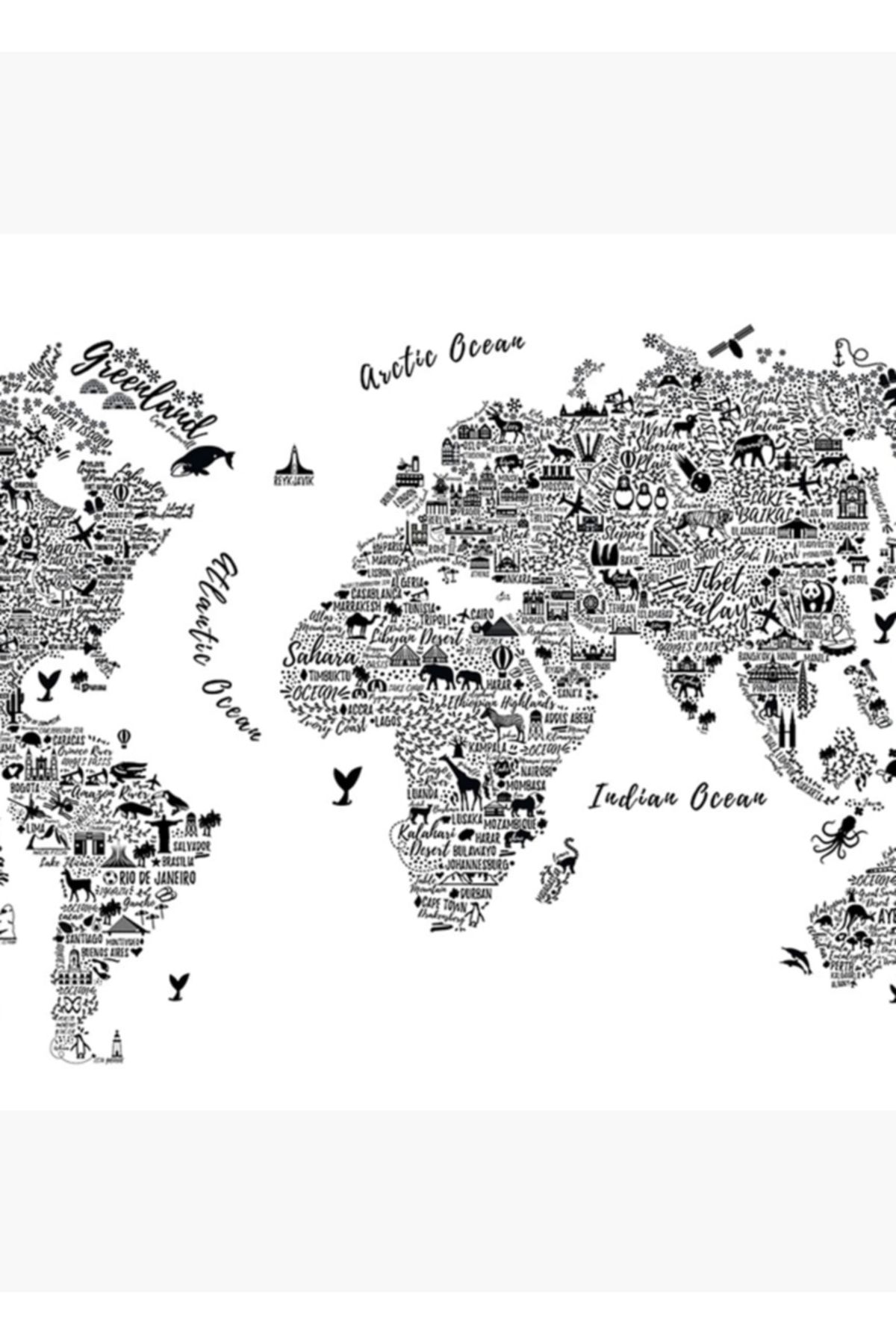 Universal Tipografi Dünya Haritası. Tablo Ahşap Poster Dekoratif