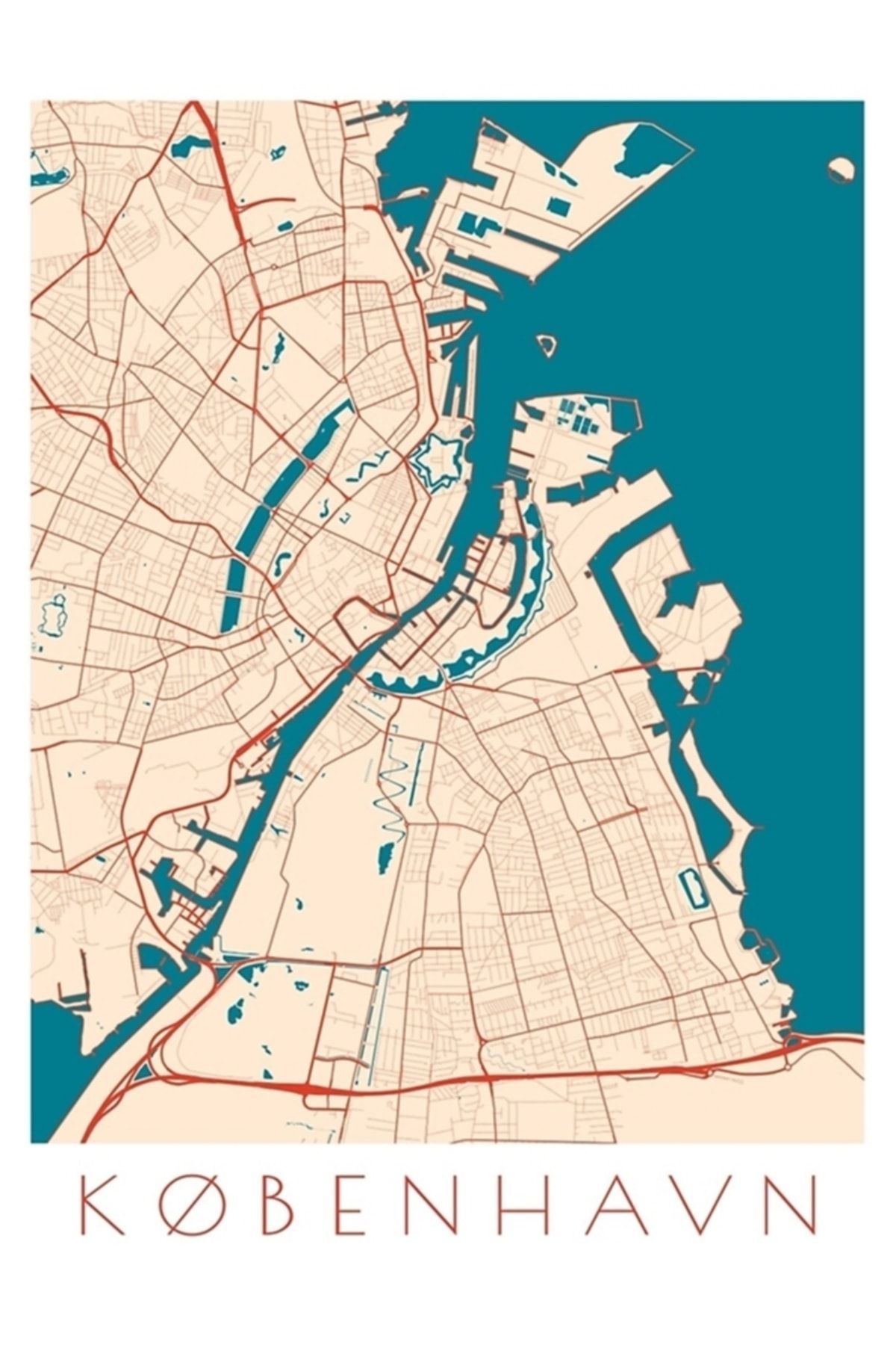 Universal Kopenhag / Kobenhavn Şehir Haritası Tablo Ahşap Poster Dekoratif