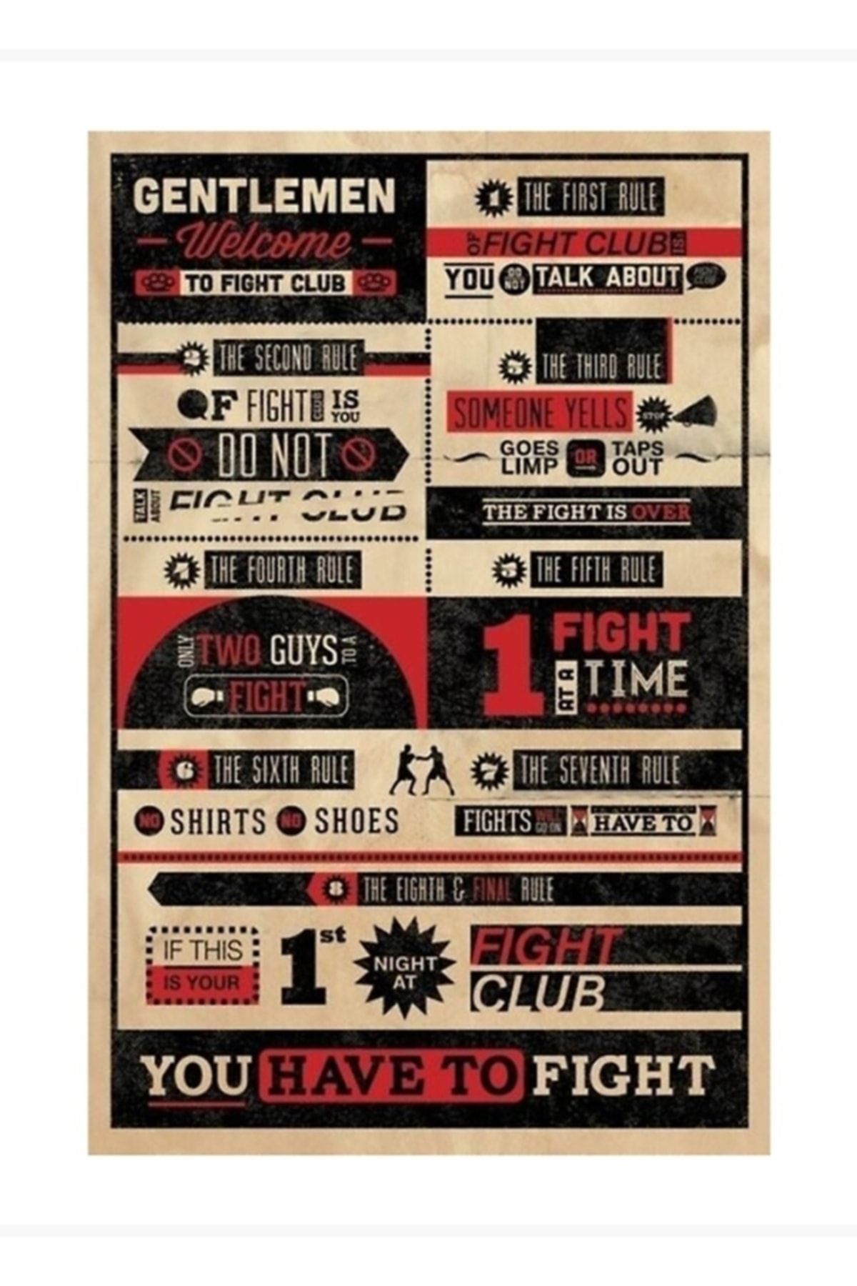 Universal Fıght Club: Rules Tablo Ahşap Poster Dekoratif