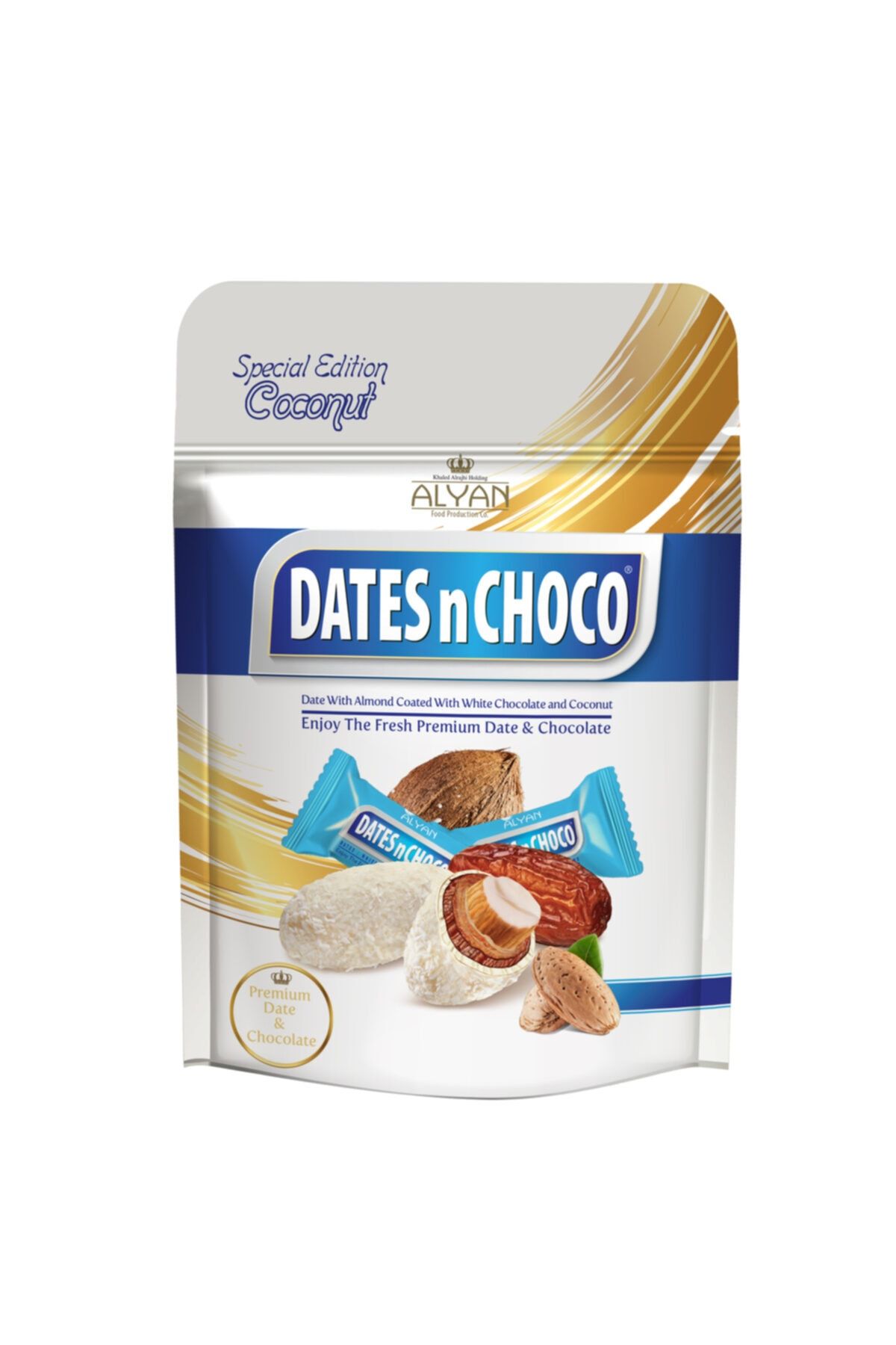 DATESnCHOCO Dates N Choco Hindistan Cevizi Ve Beyaz Çikolata Kaplı Bademli Hurma 90 gr