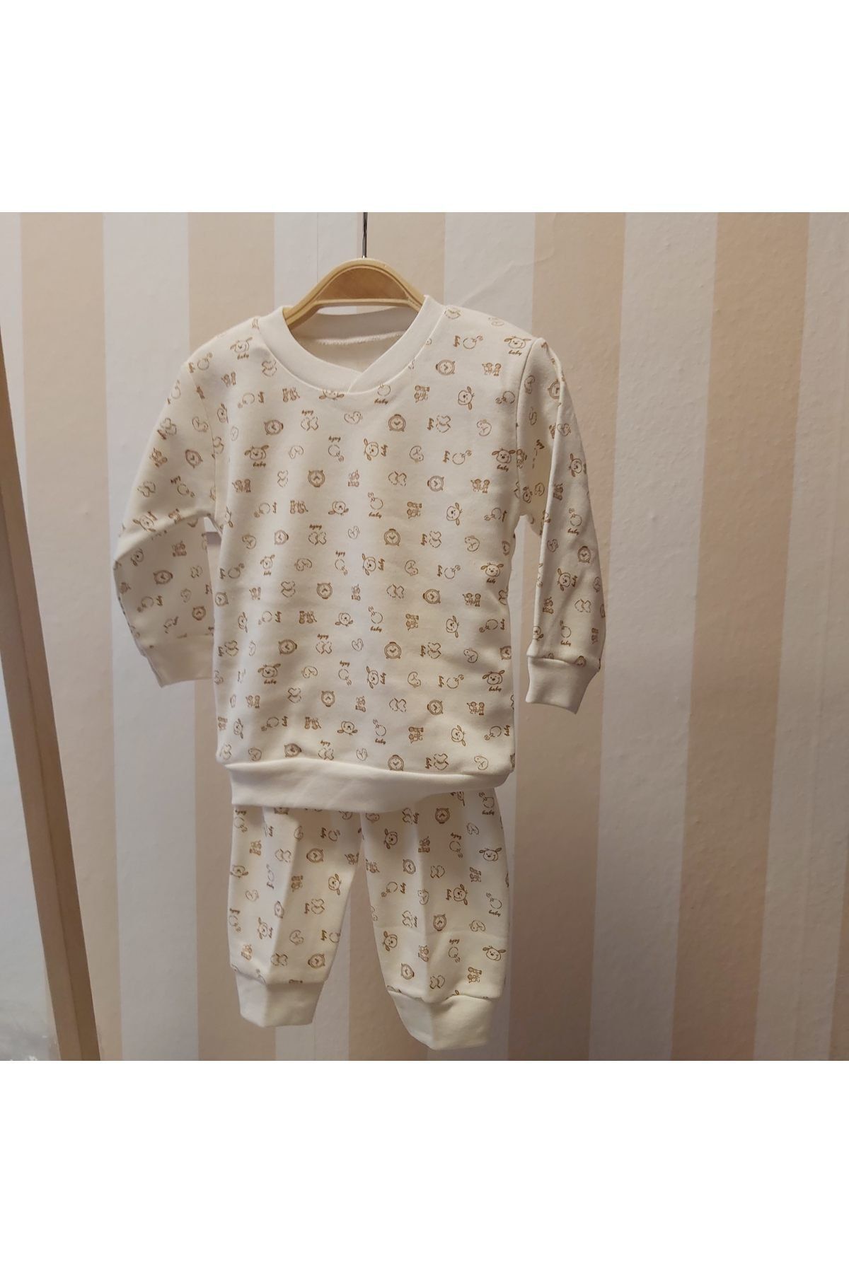 nazar baby Unisex Bebek Pijama Takımı Bej