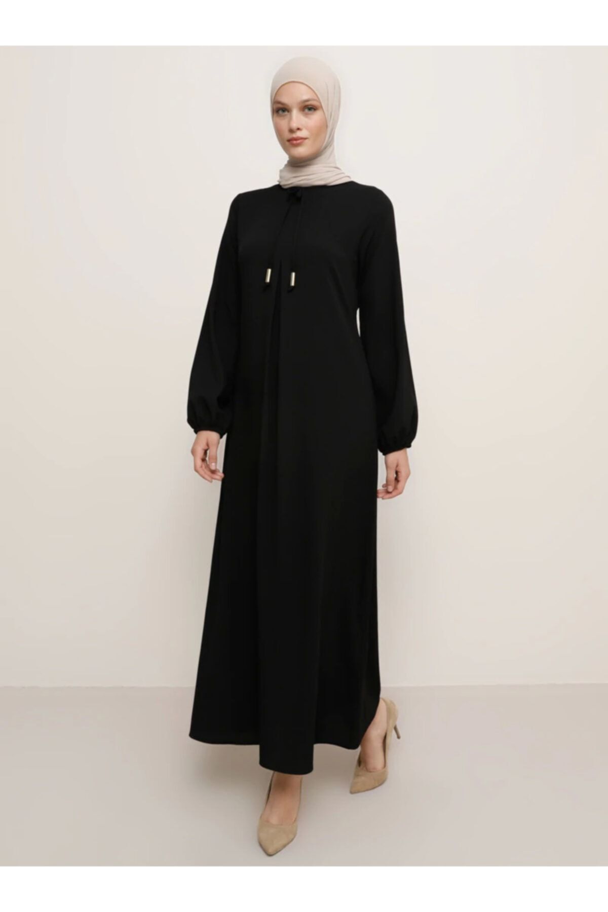 Tavin Kadın Siyah A Pile Fiyonk Yaka Detaylı Elbise 1525114