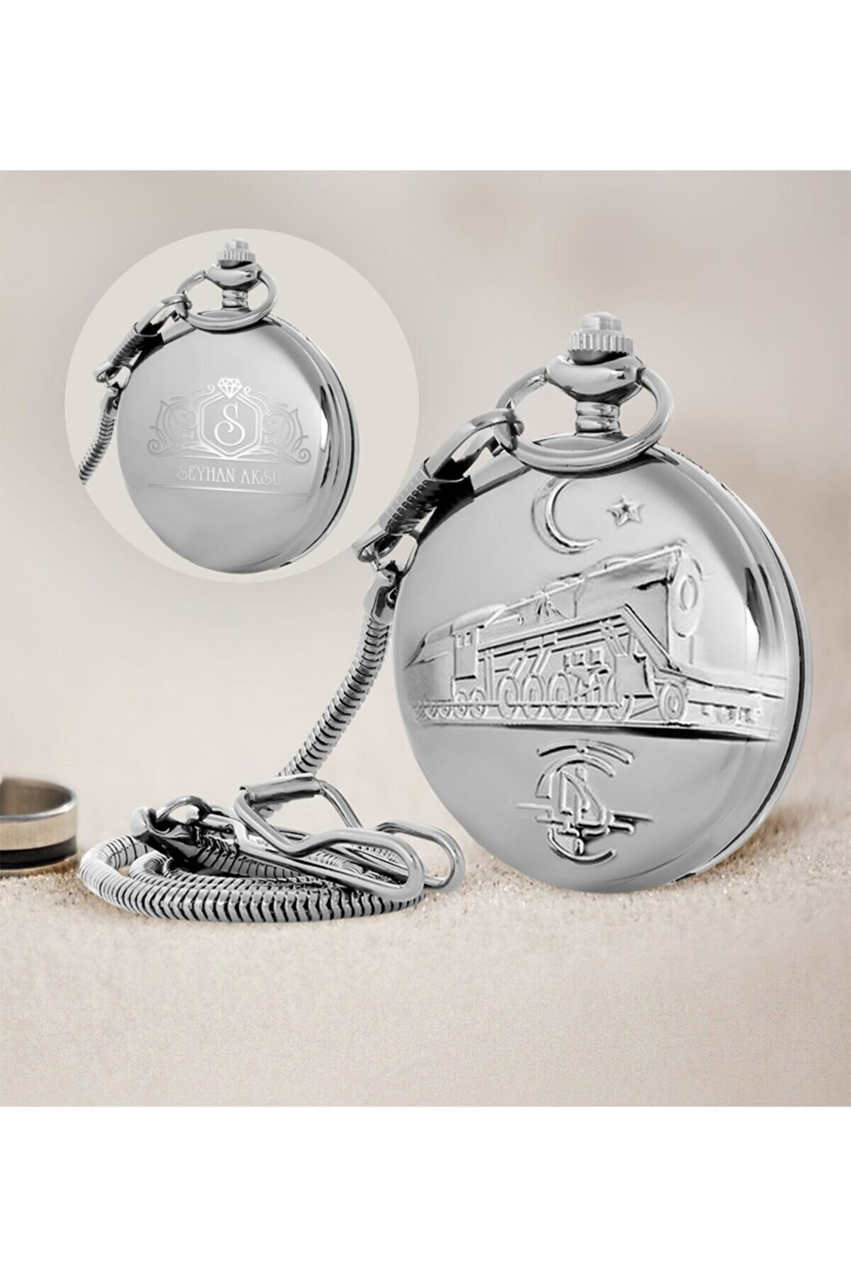 Çılgıntrend Tcdd Tren Kabartmalı Silver Köstekli Cep Saati