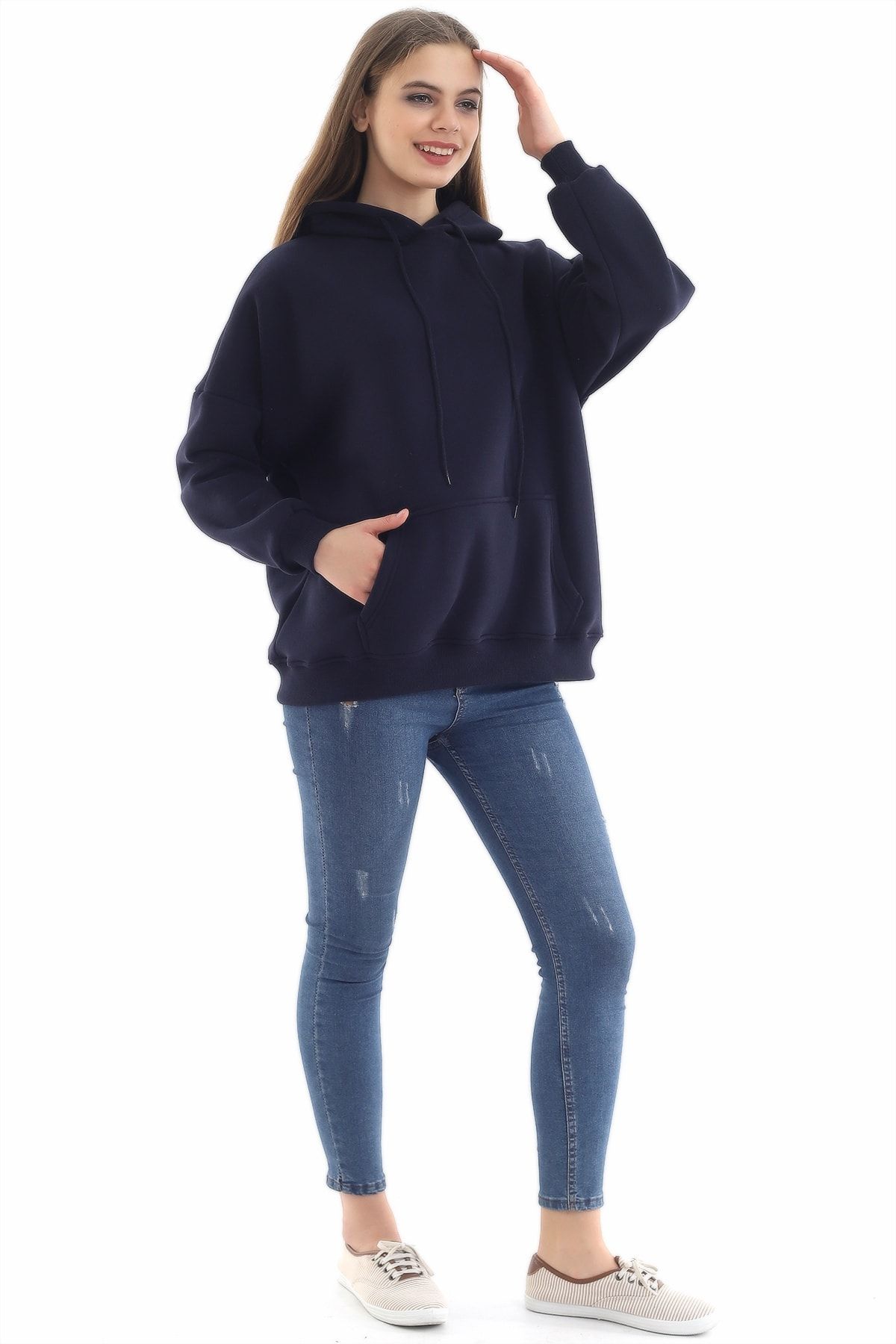 boffin Kadın Lacivert İçi Pamuklu Oversıze Sweatshirt
