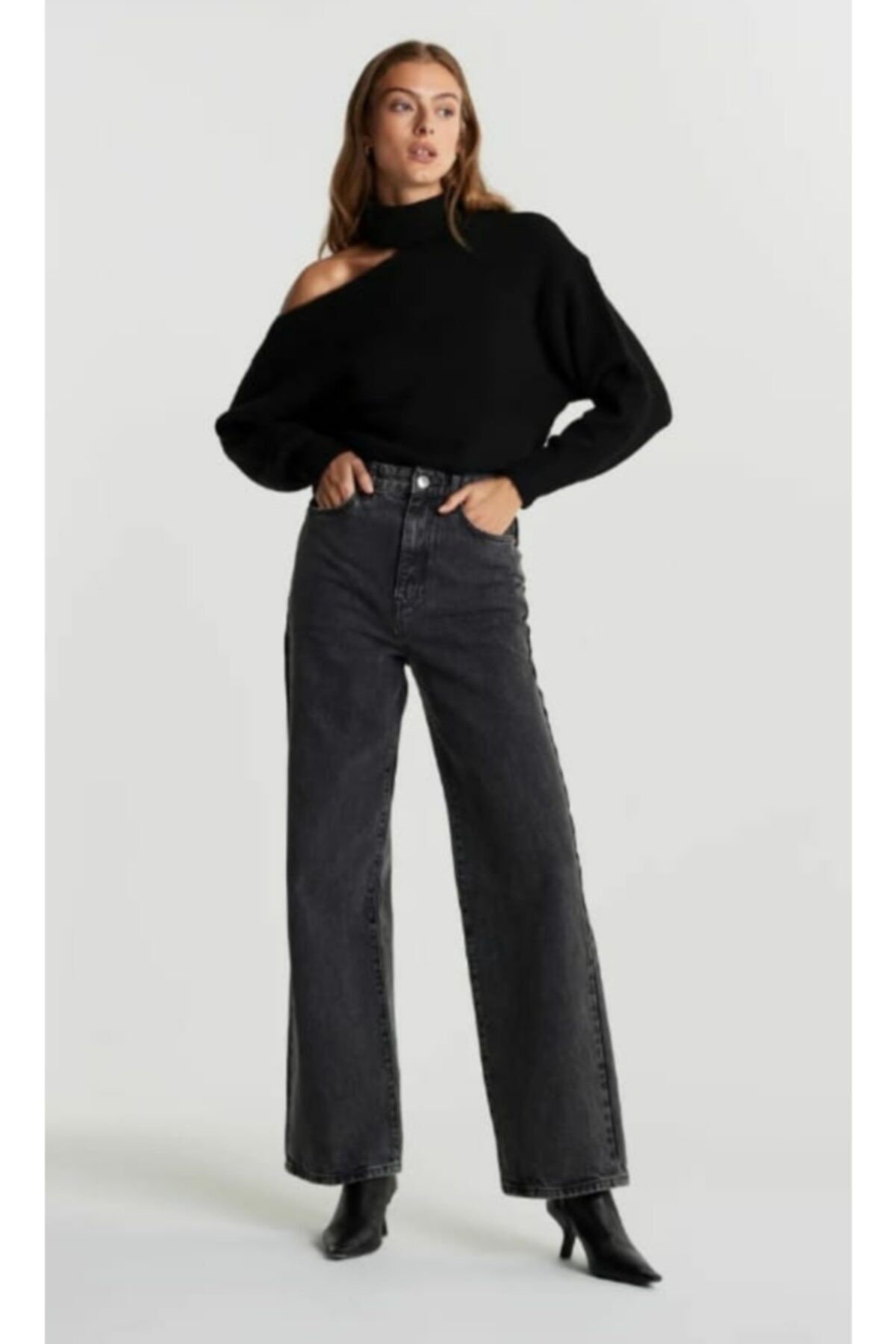 Hepsibitarz Kadın Siyah Gina Trikot Plazzo Jeans Denim Kot Orjinal Ithal  Pantolon