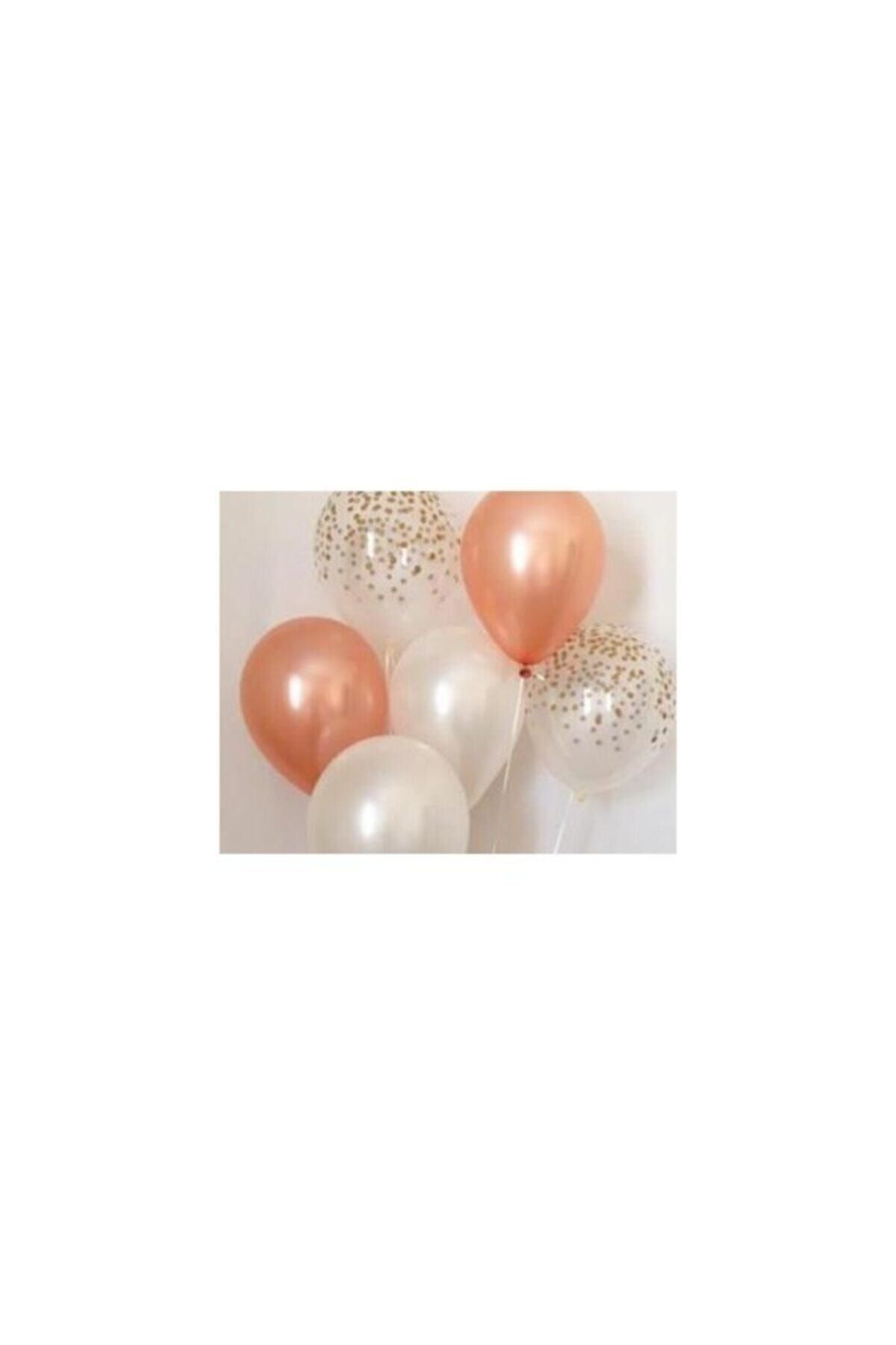 Happyland 30 Adet Metalik Beyaz-toz Pembe (bakır)-şeffaf Balon, Helyum Uçan