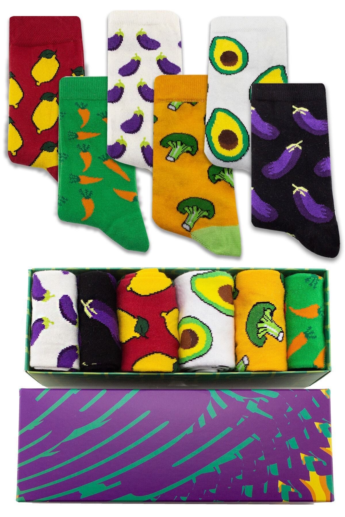Socksarmy Sağlıklı Sebzeler Desenli 6 'lı Kutulu Çorap Seti