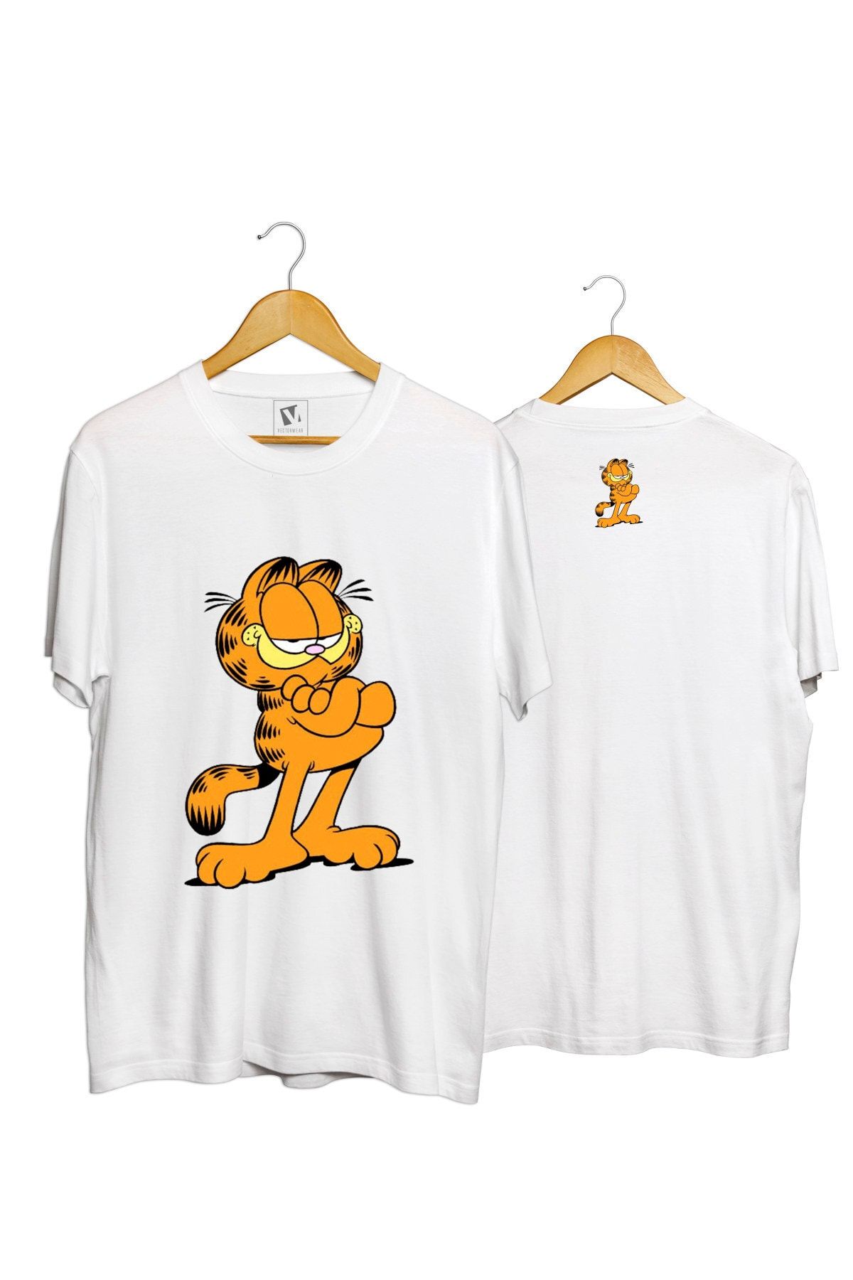 VectorWear Unisex  Genç Beyaz Garfield Ego  Pamuk Normal Kalıp  T-Shirt