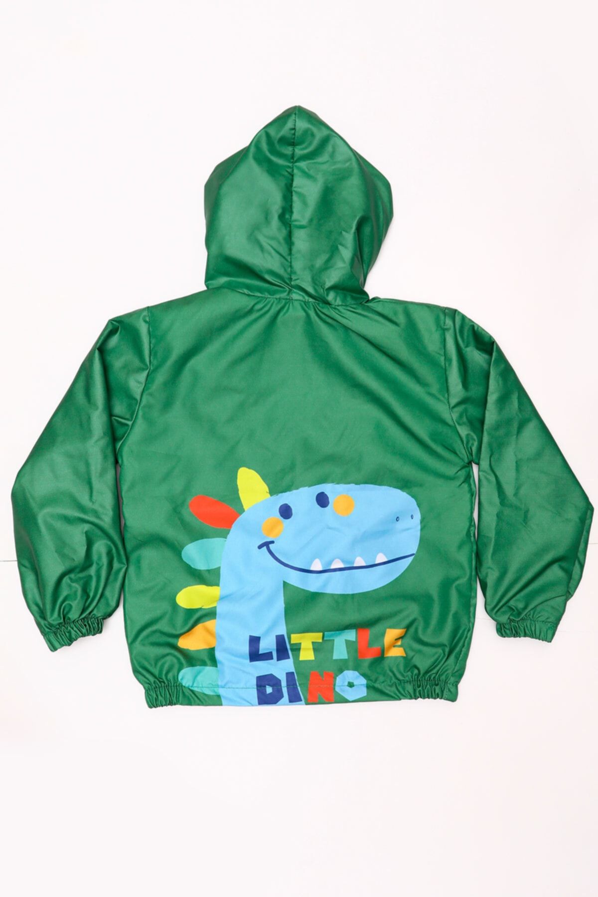 Mika Bebek & Çocuk Dinozor Desenli Kapüşonlu Erkek Çocuk Yeşil Yağmurluk