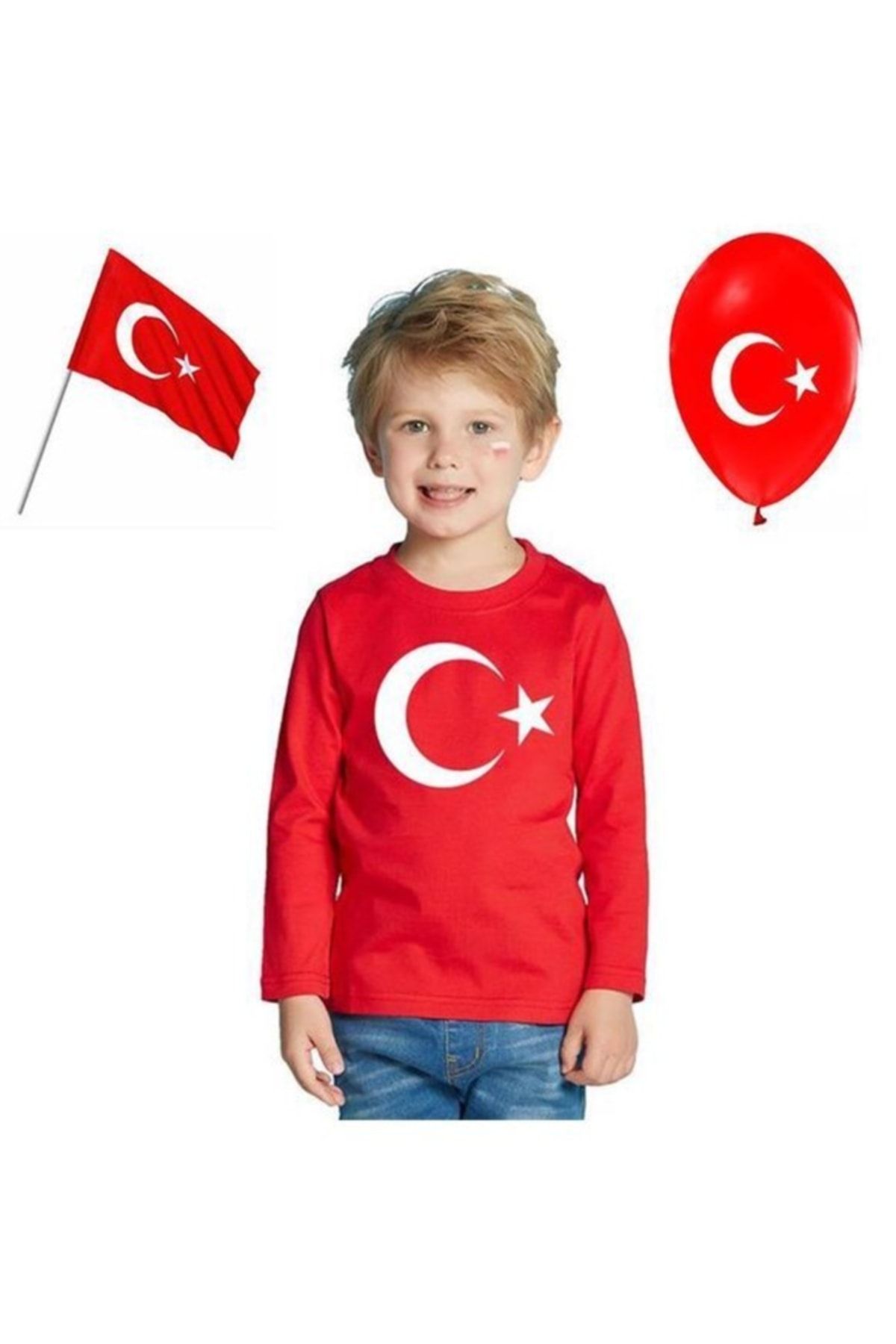 Dragora Bayrak Baskılı Uzun Kollu 23 Nisan 19 Mayıs 30 Ağustos 10 Kasım Süper Kalite Unisex Çocuk T-shirt