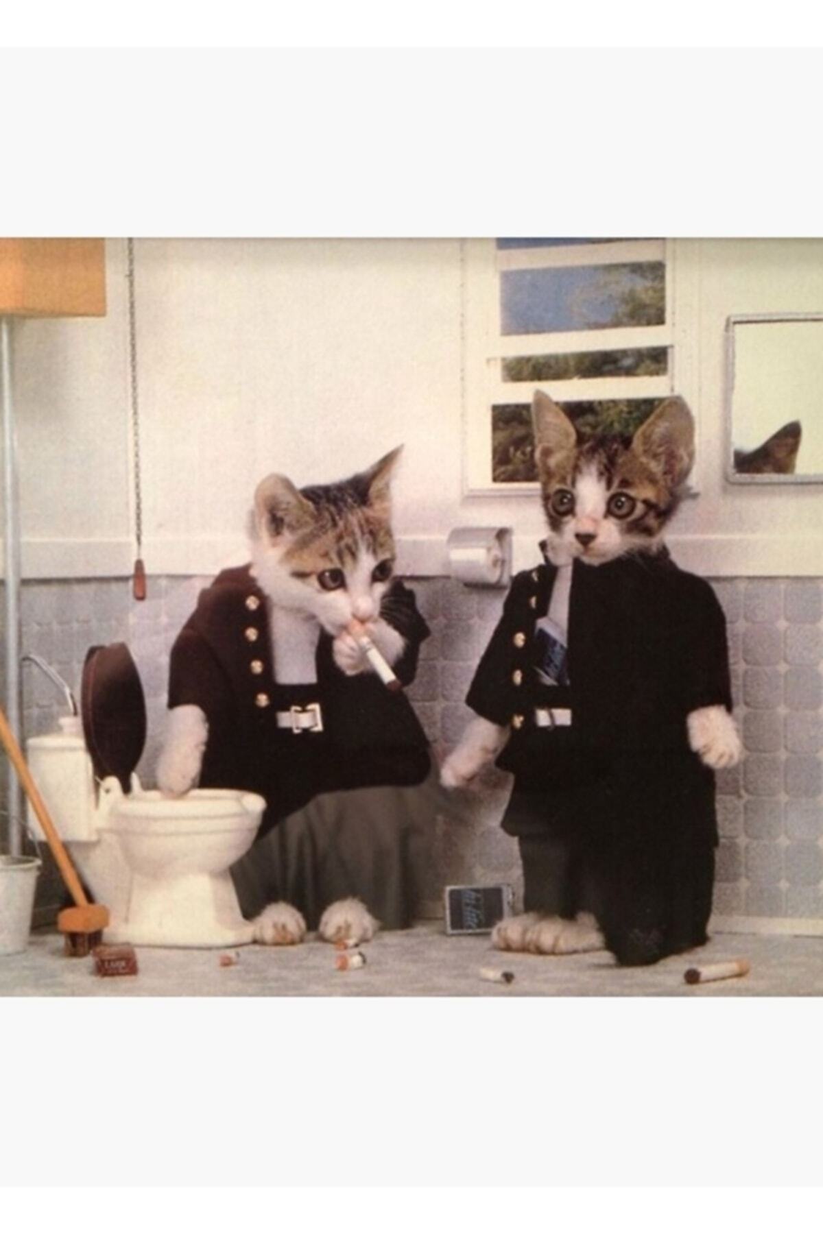 Universal Sigara İçen Yavru Kedi Tablo Ahşap Poster Dekoratif Fiyatı