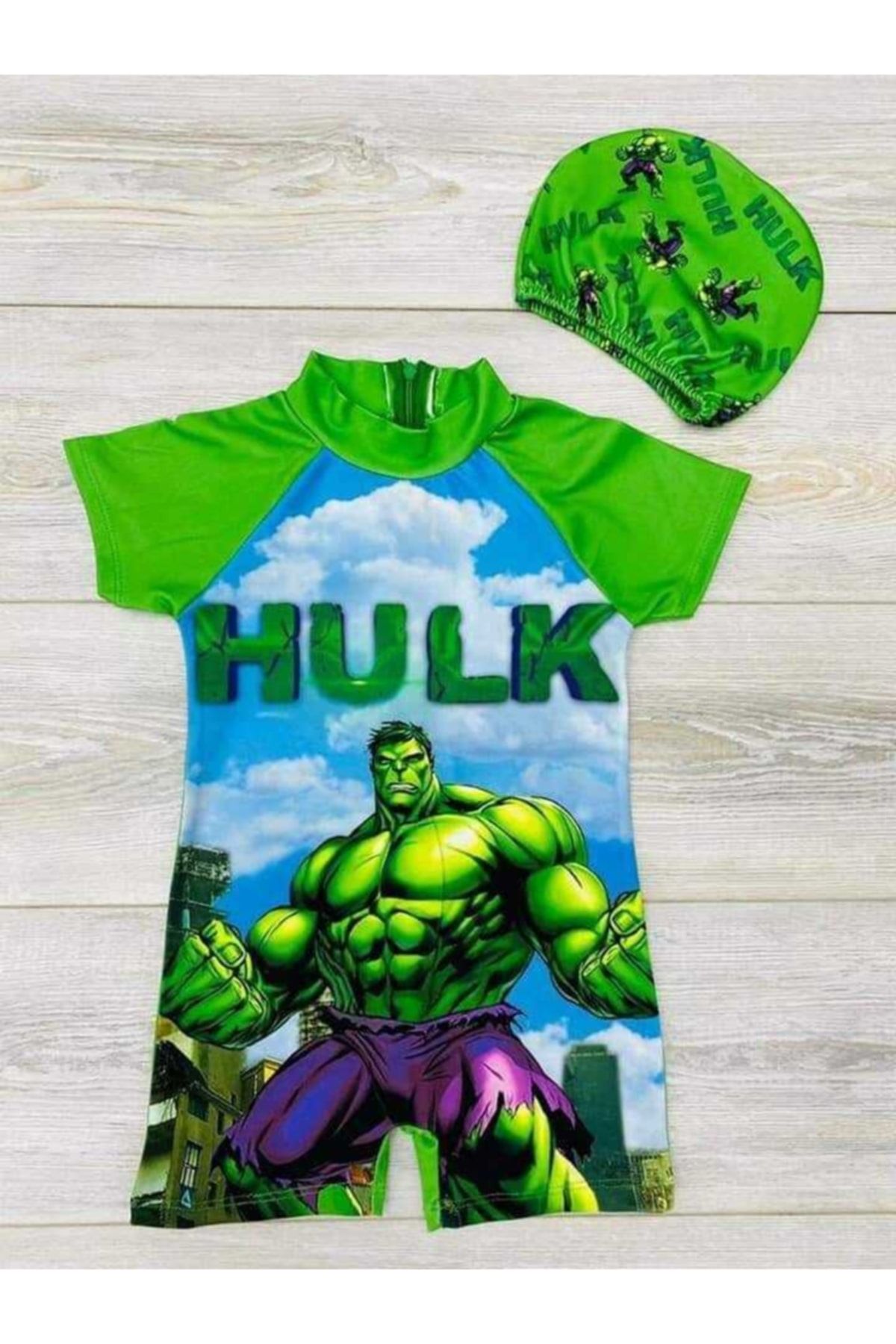 CHİCCİBUTİK Erkek Çocuk Yeşil Dev Avengers Hulk Temalı Hassas Ten Mayo Bone 2'li
