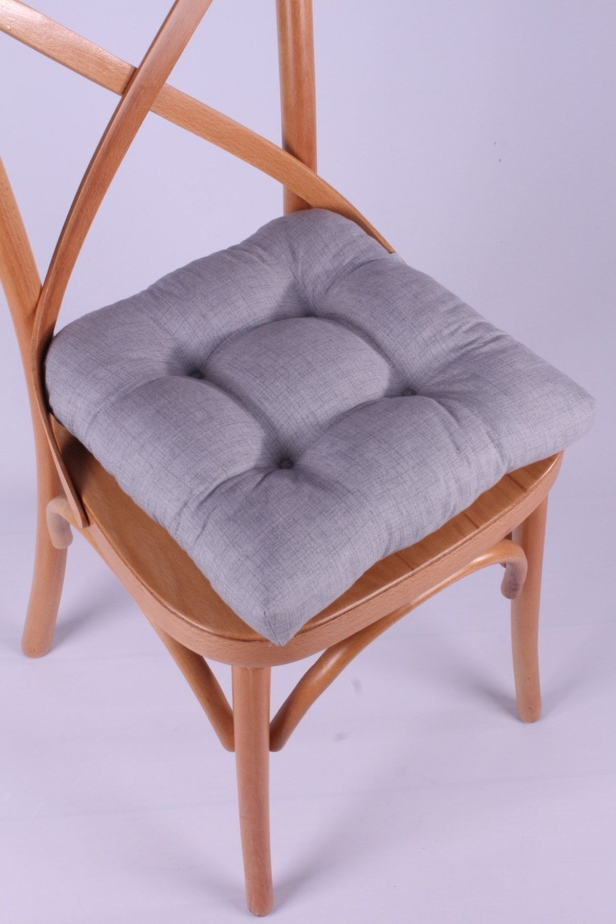 ALTINPAMUK Lina Pofidik Gri Sandalye Minderi Özel Dikişli Bağcıklı 40x40 cm