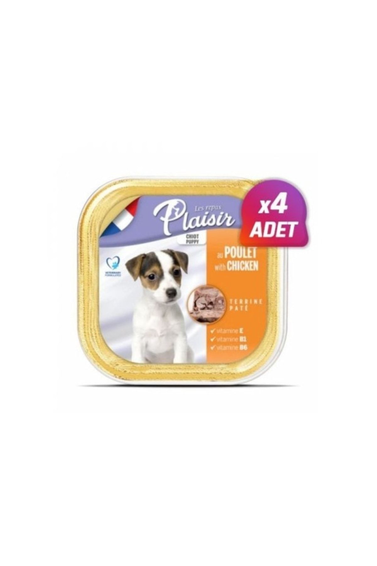 Plaisir 4 Adet - Tahılsız Puppy Tavuklu Ezme Yavru Köpek Konservesi 150 Gr